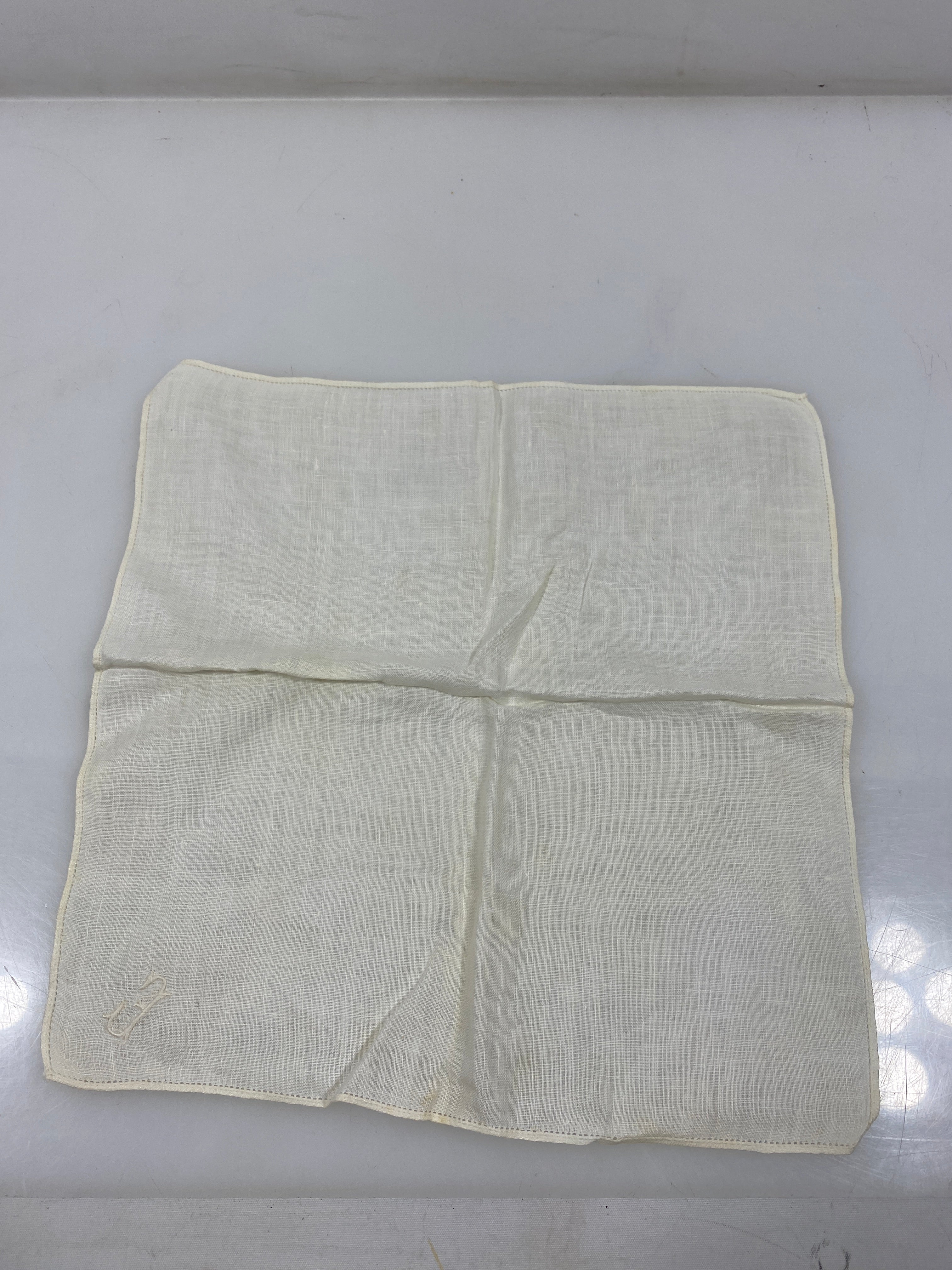 Vintage 1910s White Linen Handkerchief with Embroidered "E"