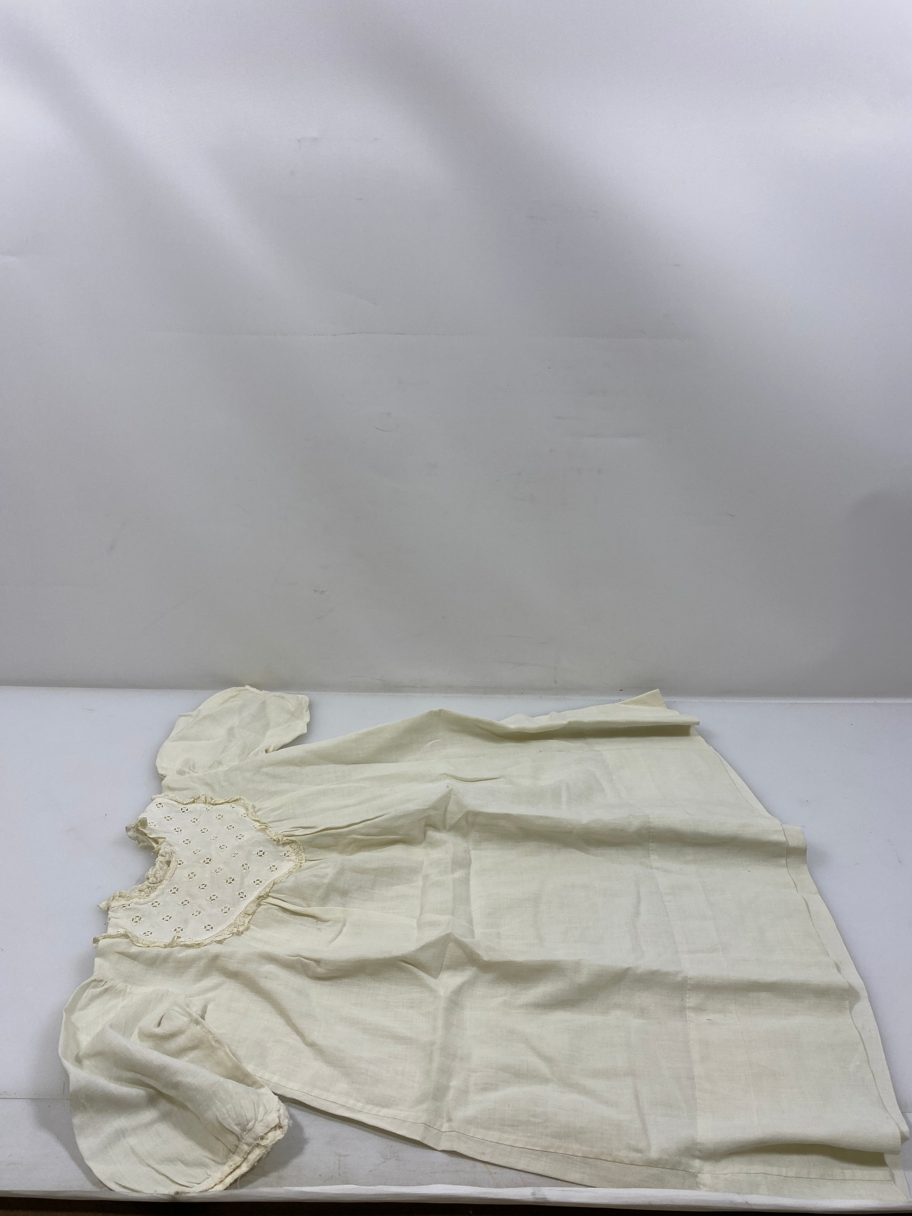 Vintage 1910s White Linen Infant's Dress with Eyelet Lace Collar