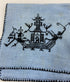 Vintage 1920s Blue Handkerchief Holder with Black Cross-Stitched Chinese Temple