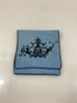 Vintage 1920s Blue Handkerchief Holder with Black Cross-Stitched Chinese Temple