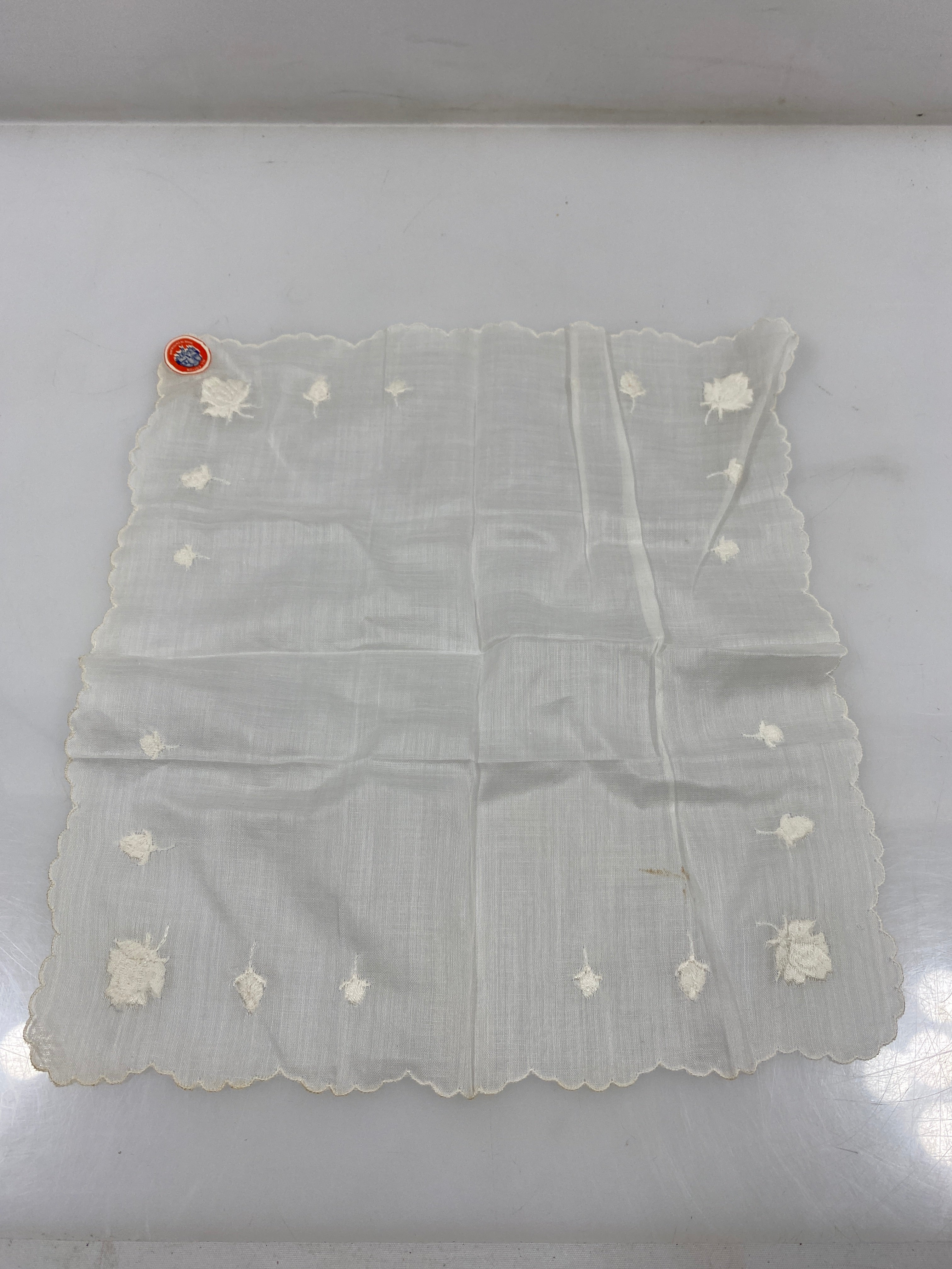 Vintage 1920s Sheer White Handkerchief with Floral Lace