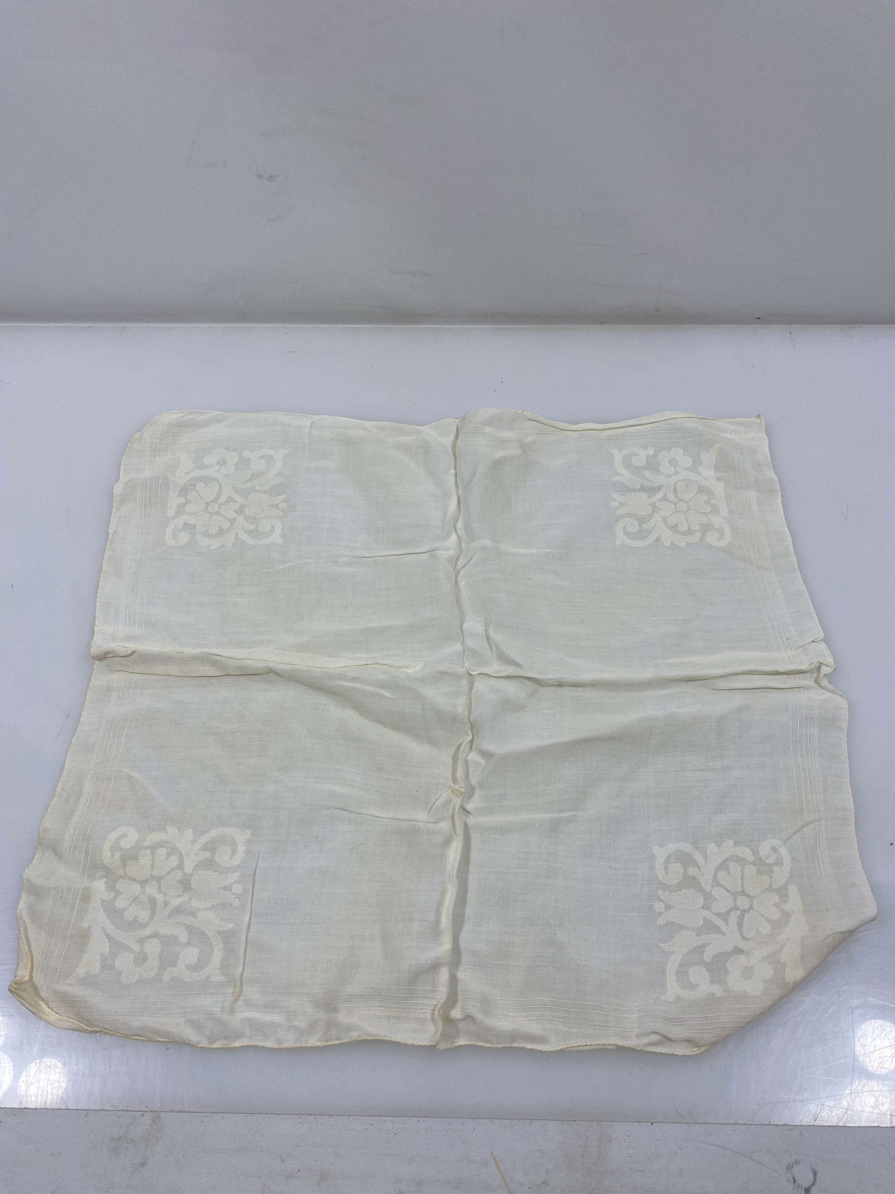 Vintage 1920s White Linen Handkerchief with Floral Embroidery