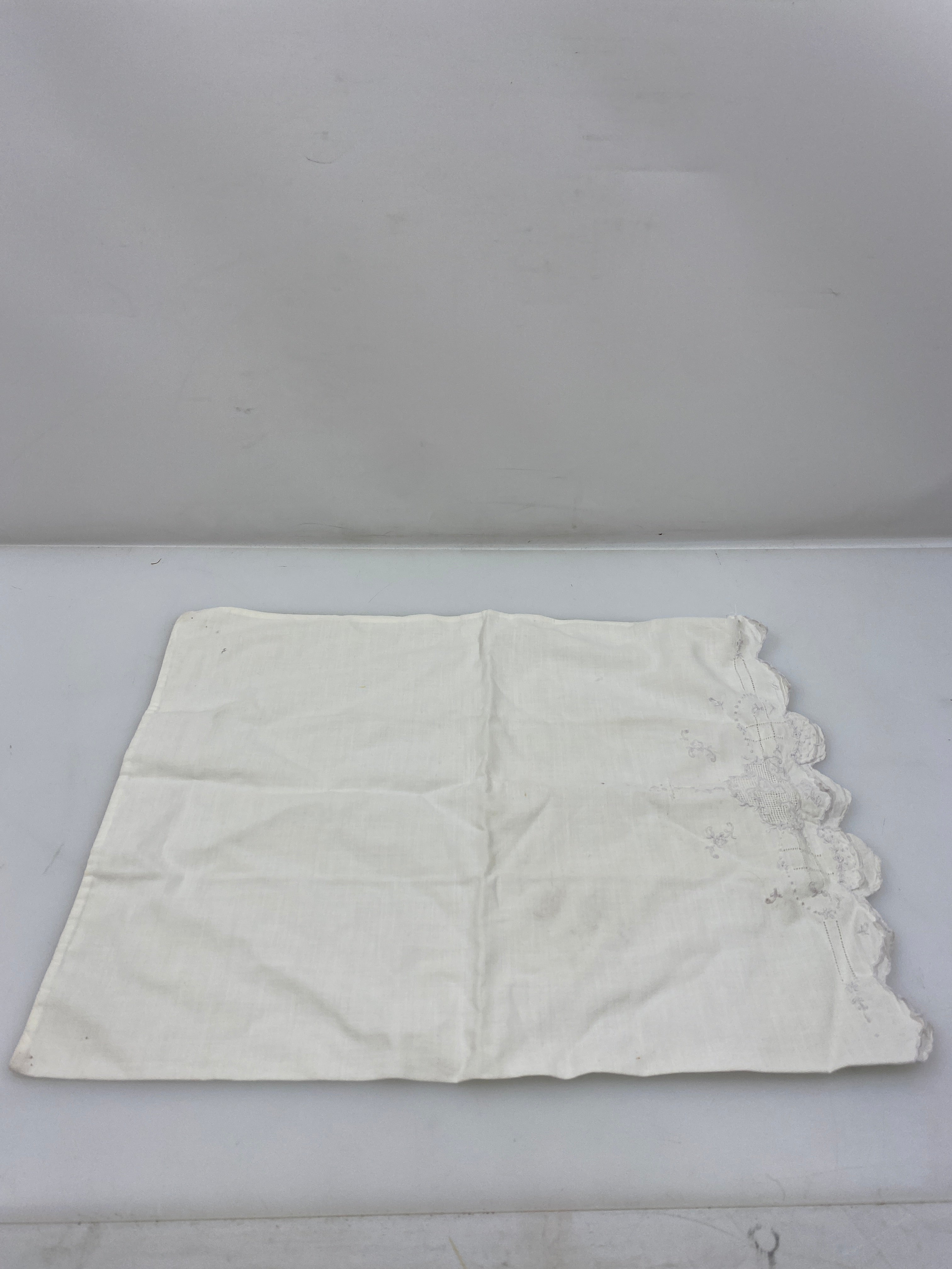 Vintage 1922 White Linen Pillow Case with Lace and Embroidered Details