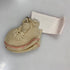 Vintage 1927 Tan Knit Baby Bootees with Pink Details