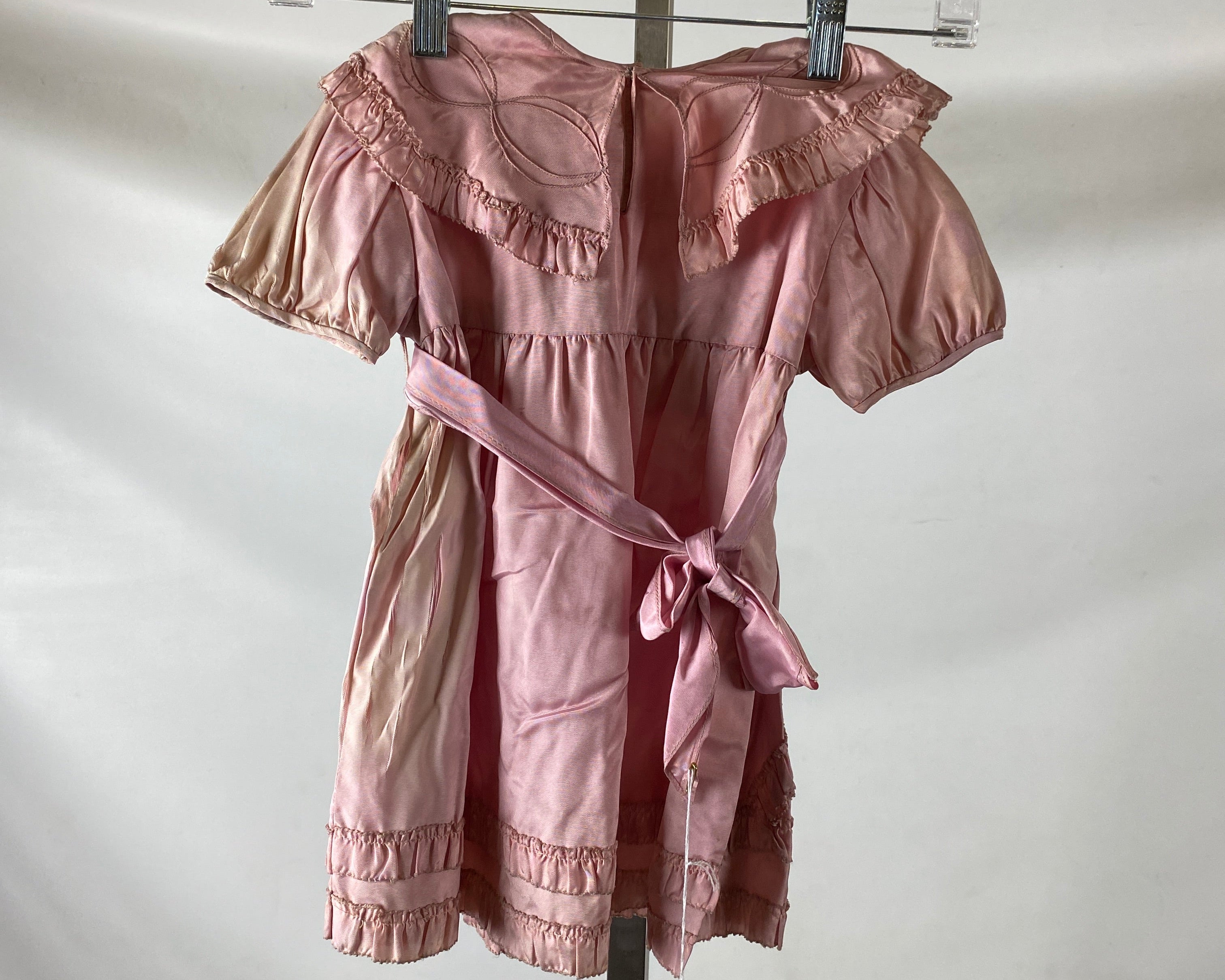 Vintage 1930's Pink Easter Dress with Pink Bow Belt