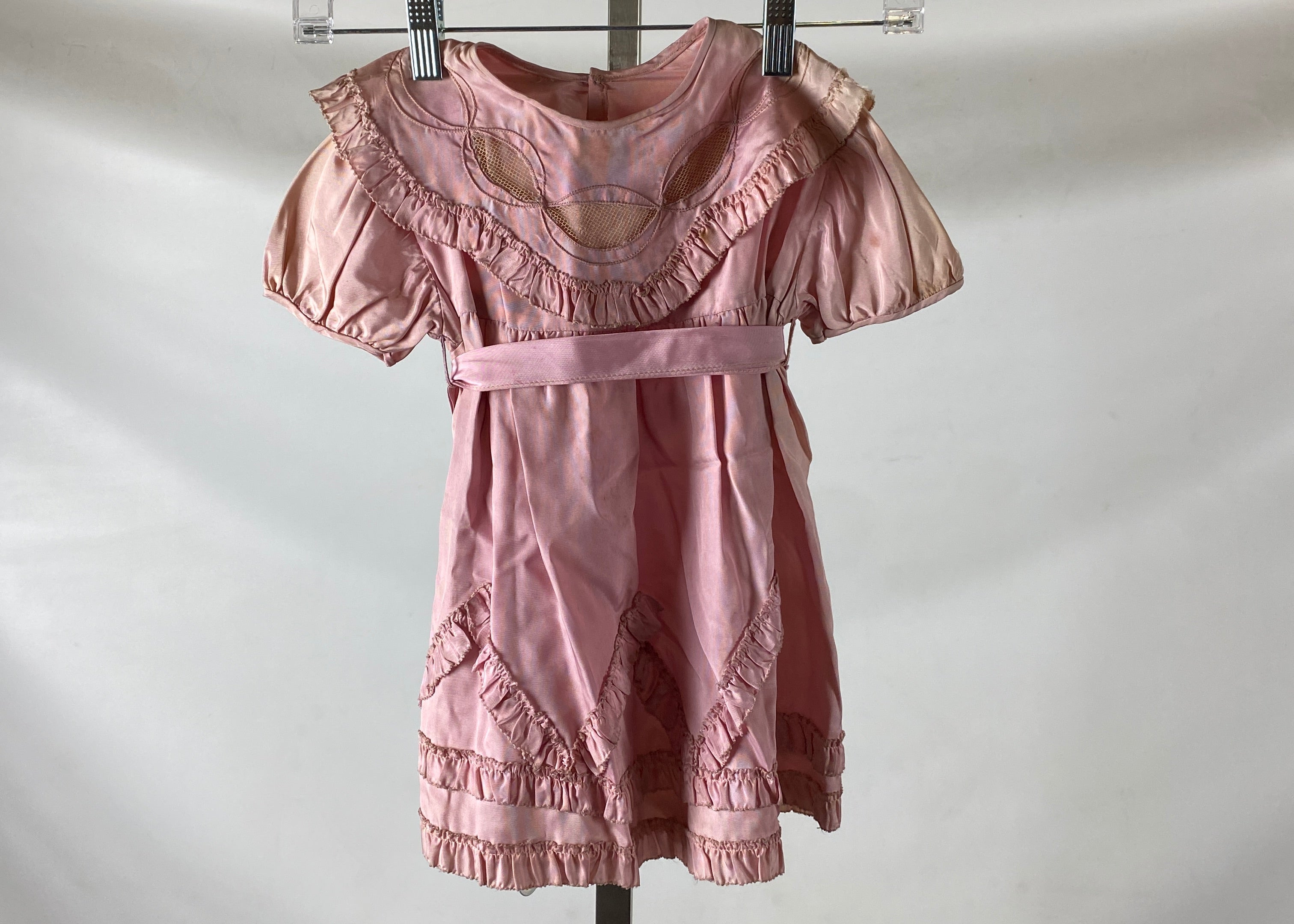 Vintage 1930's Pink Easter Dress with Pink Bow Belt