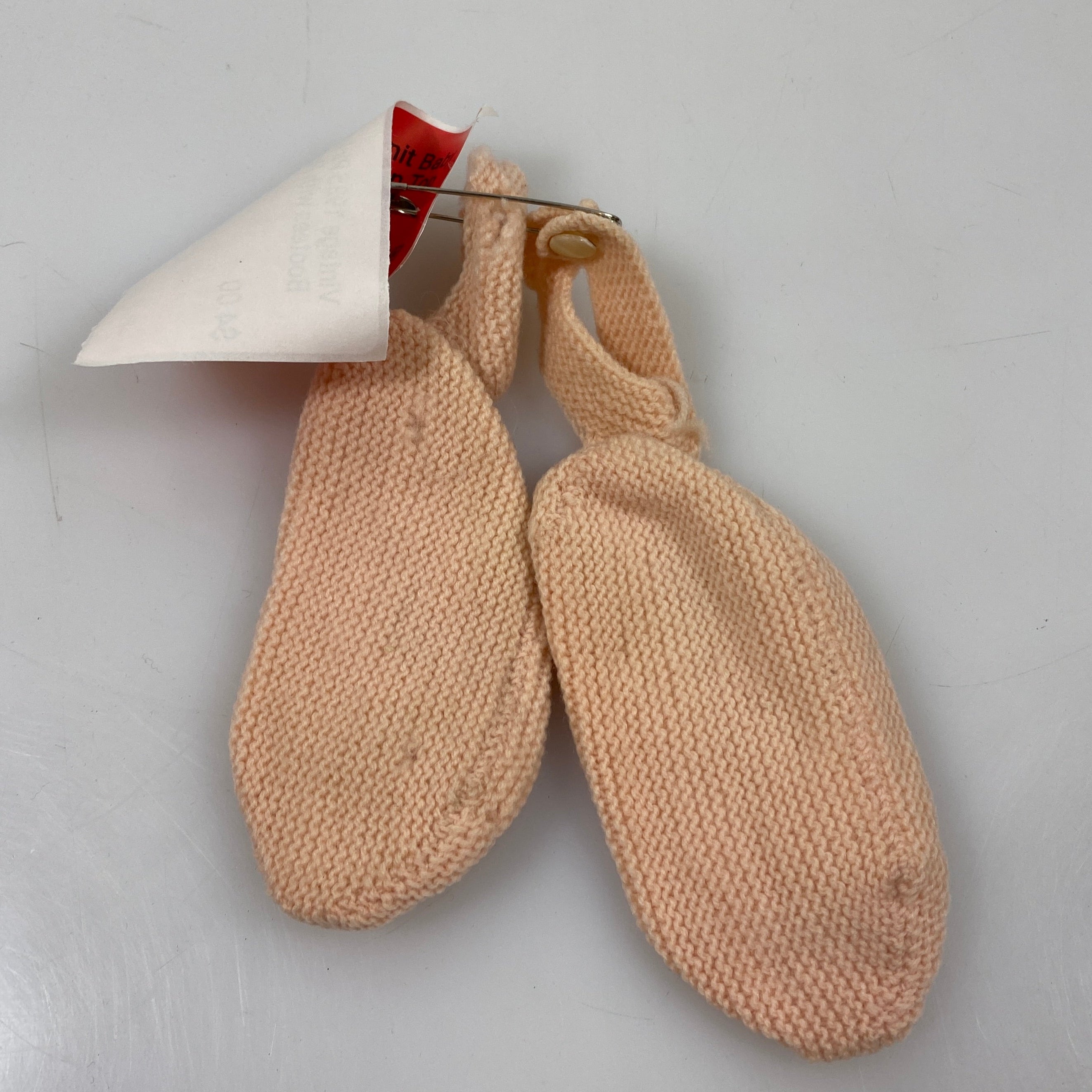 Vintage 1935 Pink Handknit Baby Bootees with Pom-Pom on Top