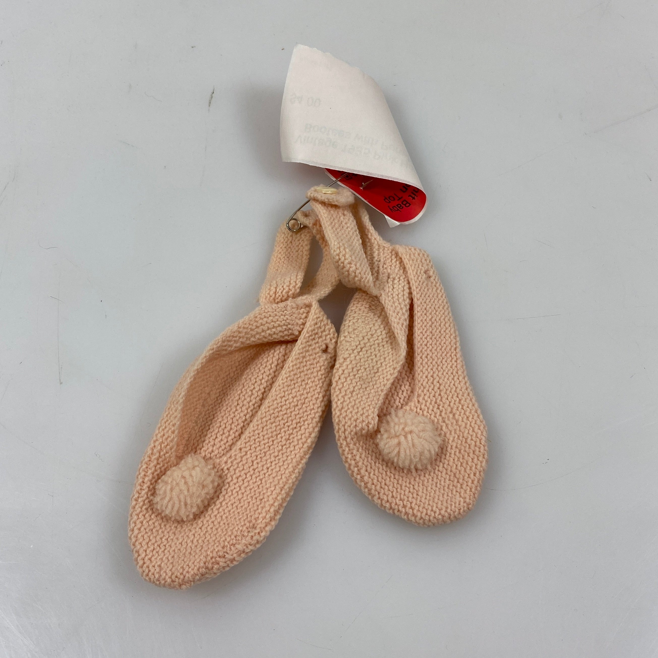 Vintage 1935 Pink Handknit Baby Bootees with Pom-Pom on Top