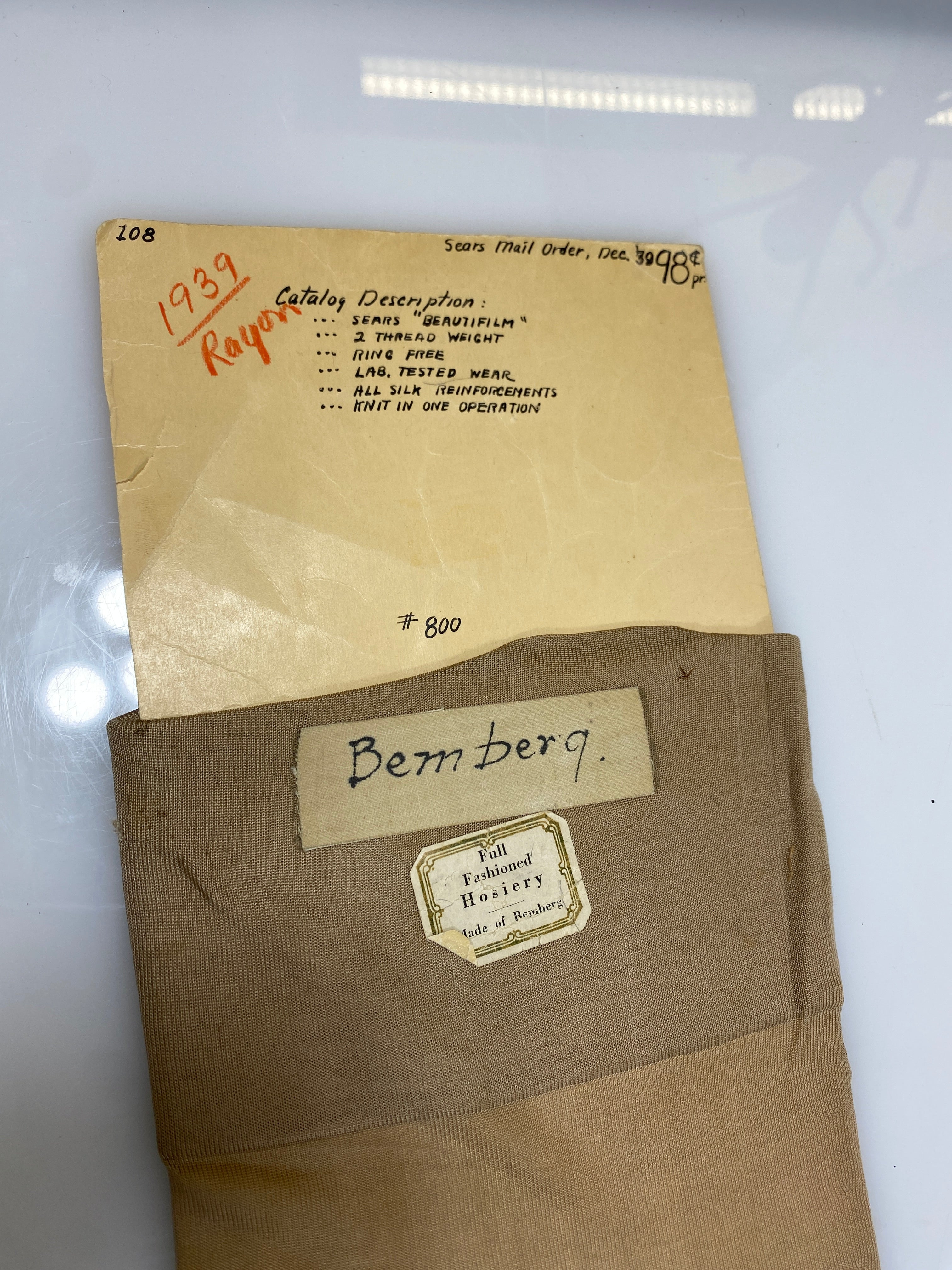 Vintage 1939 Sears Mail Order Rayon Stocking Sample