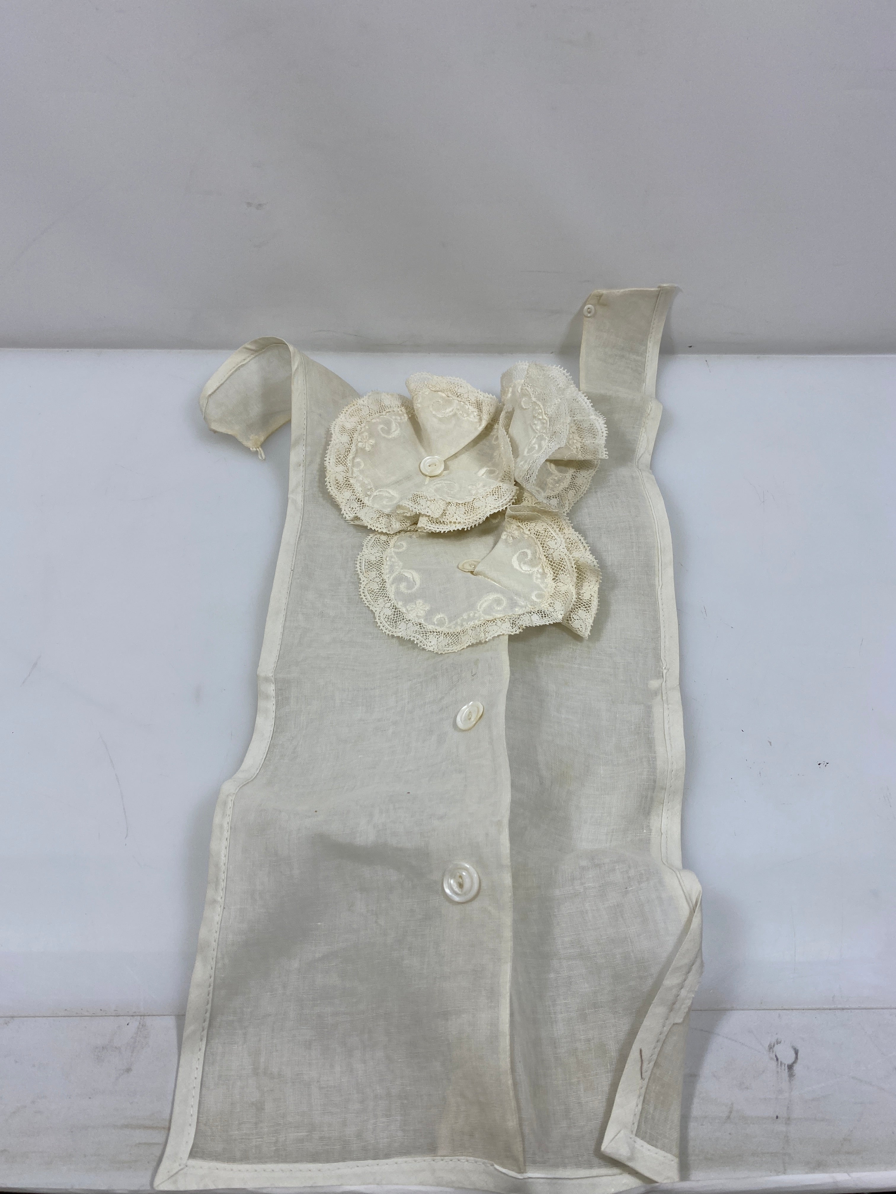 Vintage 1940s Sheer White Linen Dickie with Frilly Lace Details