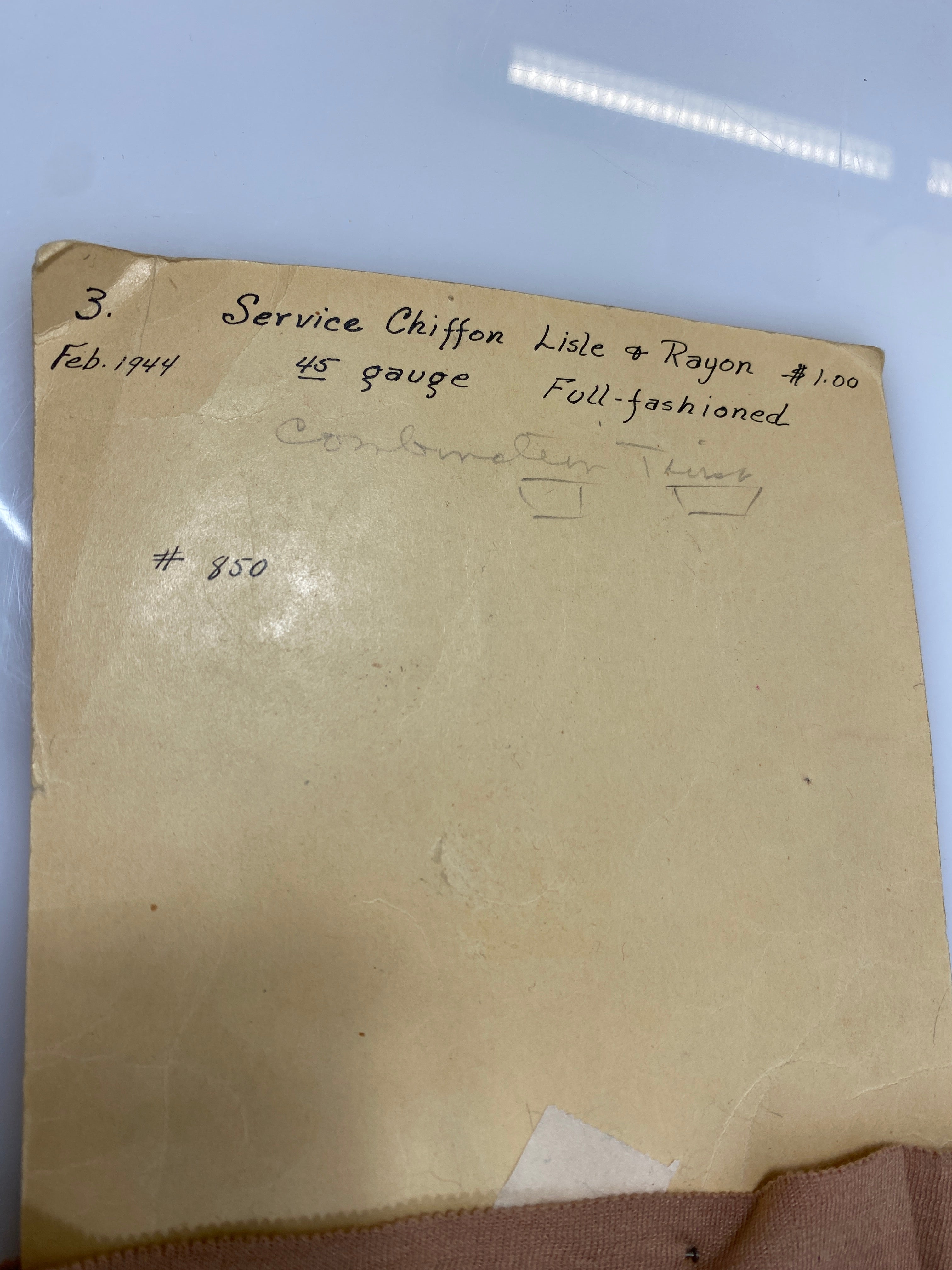 Vintage 1944 Service Chiffon Lisle & Rayon Stocking Sample