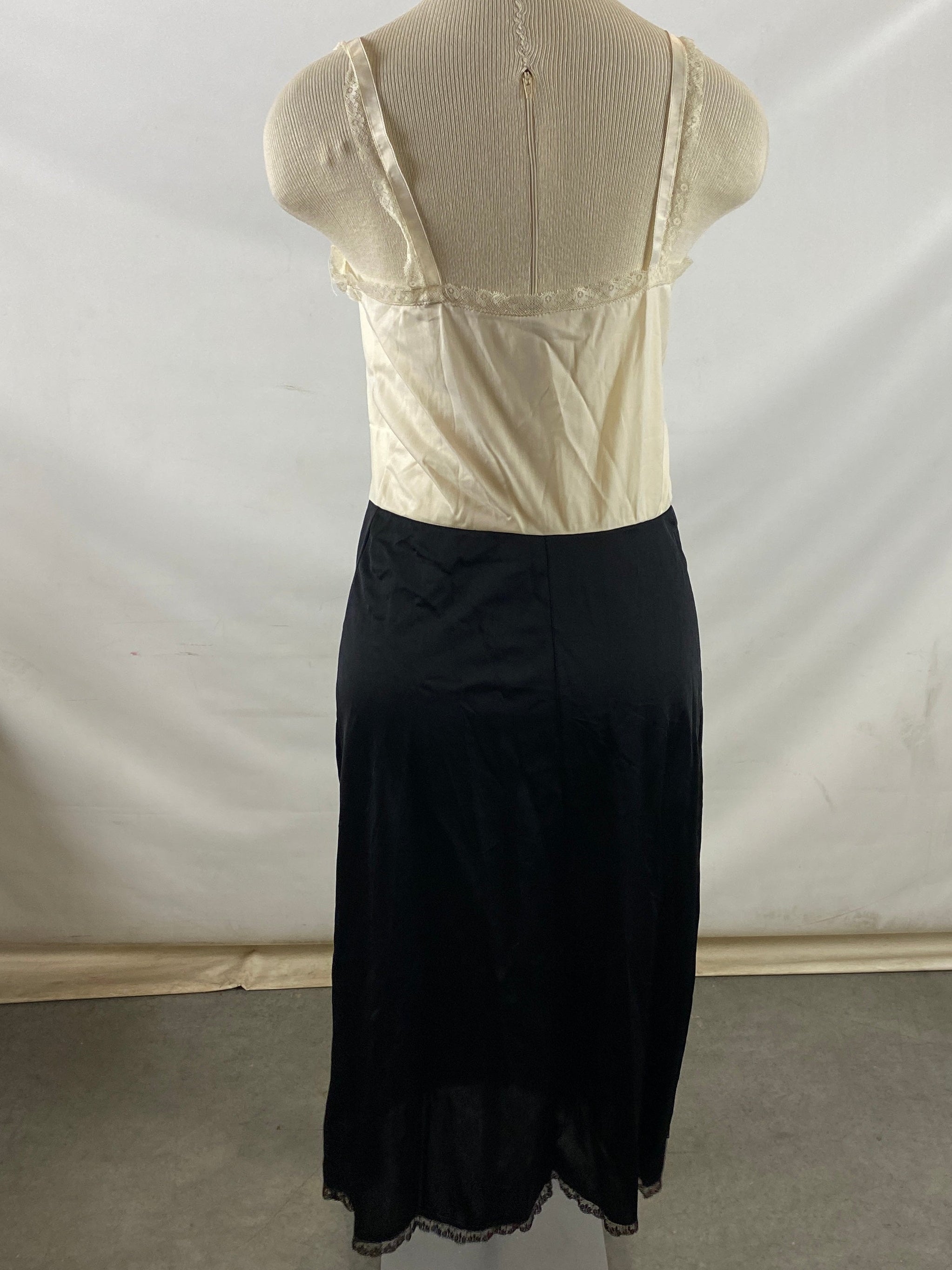 Vintage 1950s Black and White Rayon Silk Slip Size Unknown