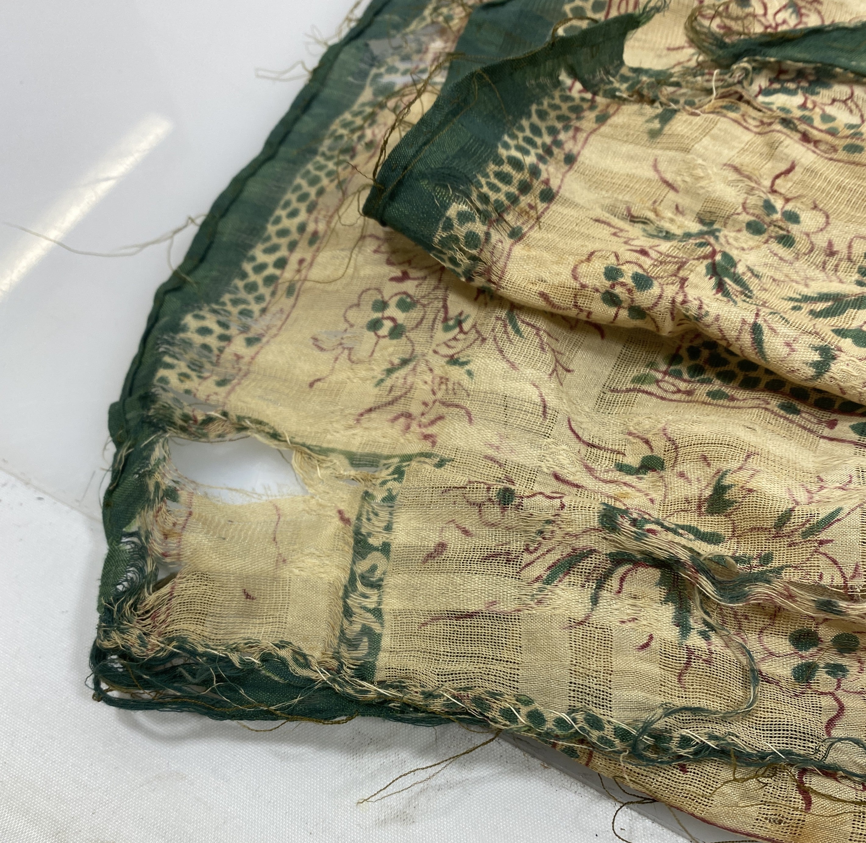 Vintage 1950s Green and Tan Fabric with Floral Pattern