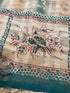 Vintage 1950s Green and Tan Fabric with Floral Pattern
