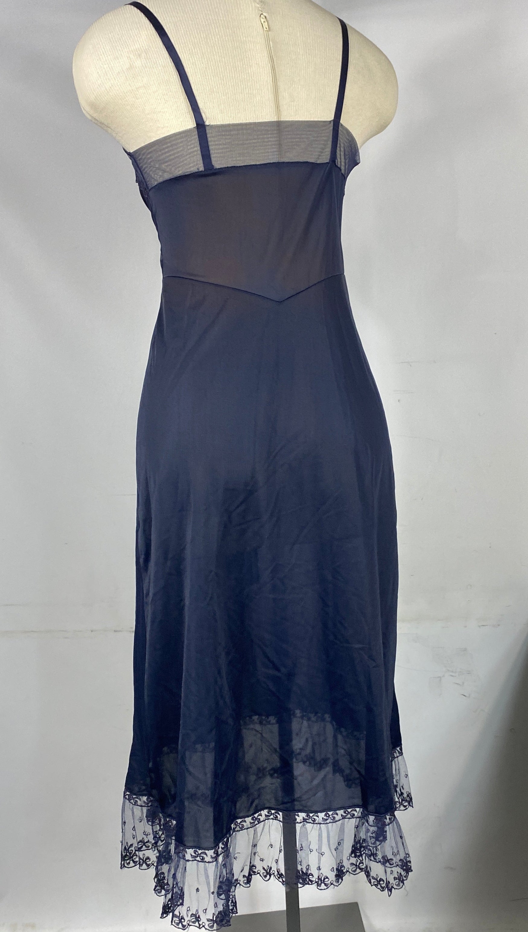 Vintage 1950s "Luxite" Navy Nylon Slip with Lace Details Dress Size 34