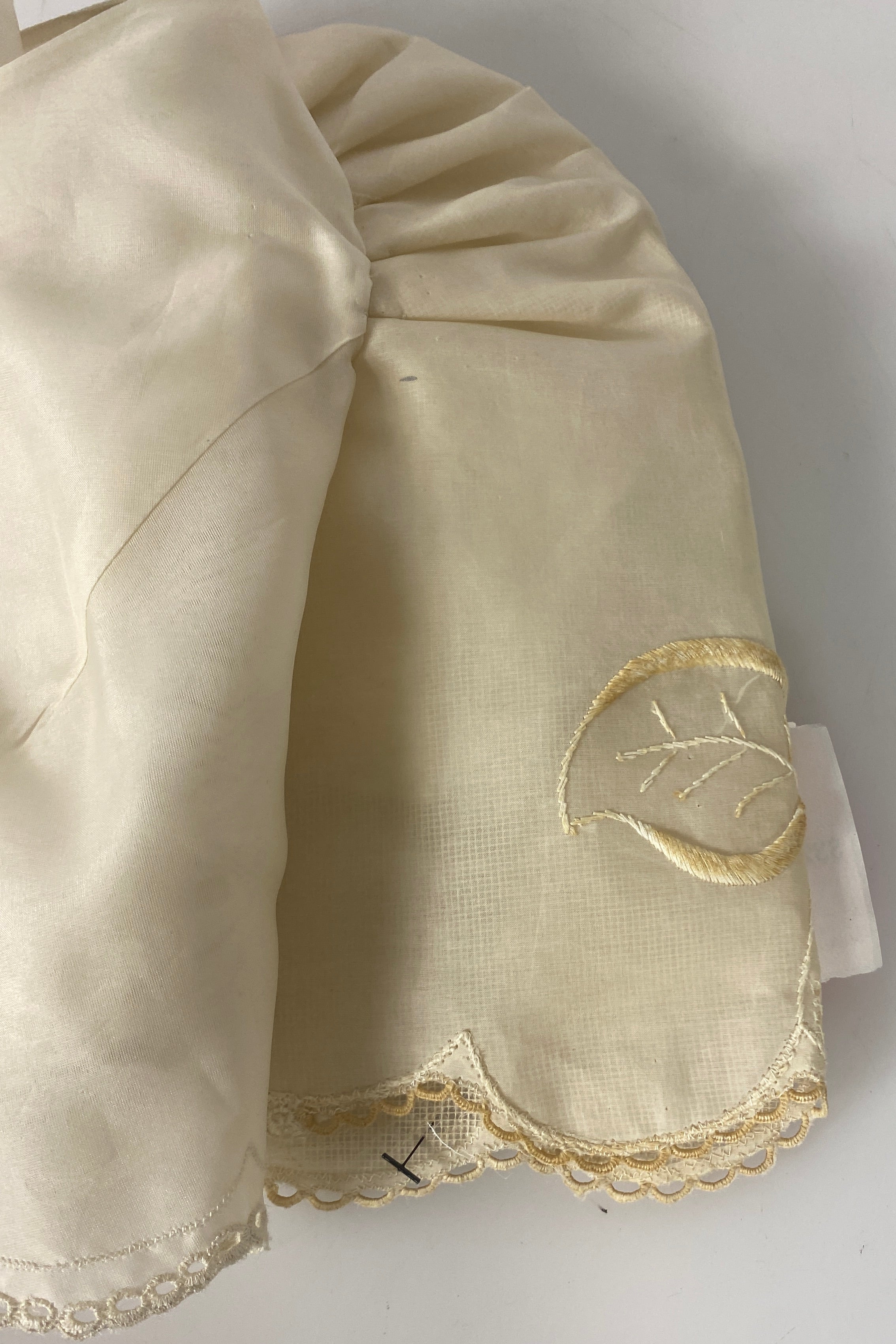 Vintage 1950s Tan Embroidered Butterfly Sleeves with Eyelet Lace Details from the Philippines