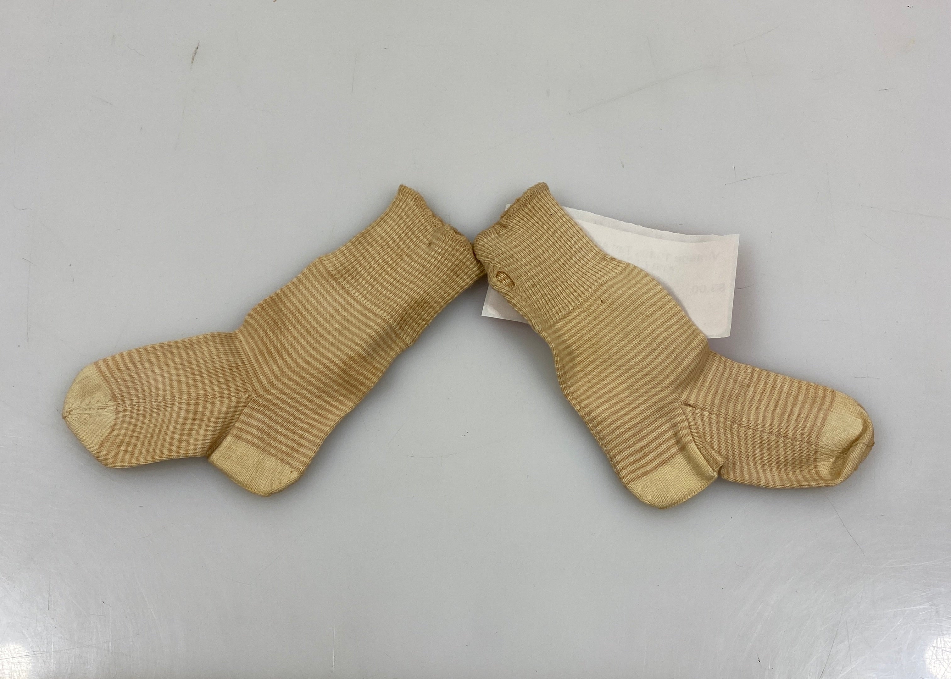 Vintage 1950s Tan Striped Knit Children's Socks