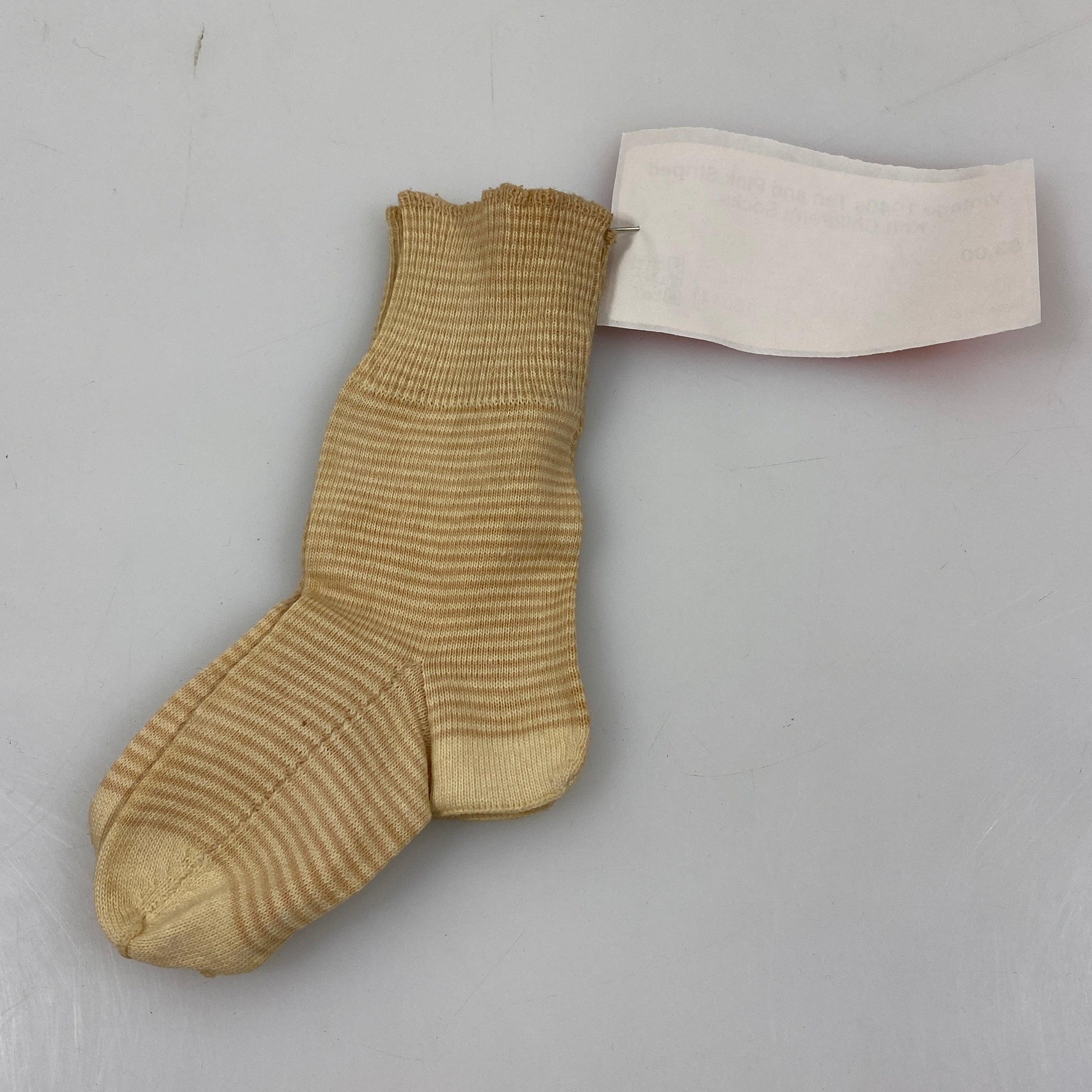 Vintage 1950s Tan Striped Knit Children's Socks