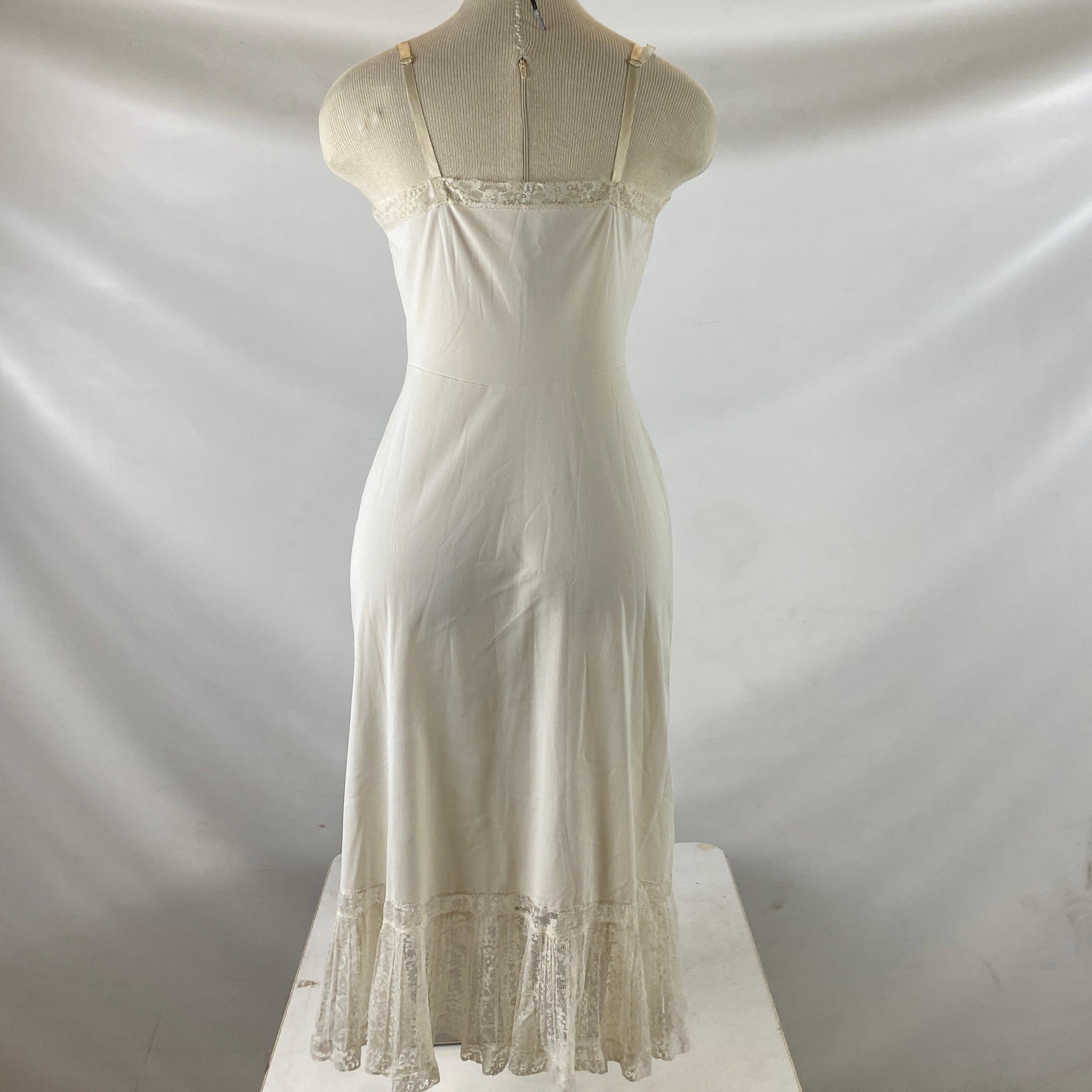 Vintage 1950s White Silk Slip with Lace Detailing Size Unknown
