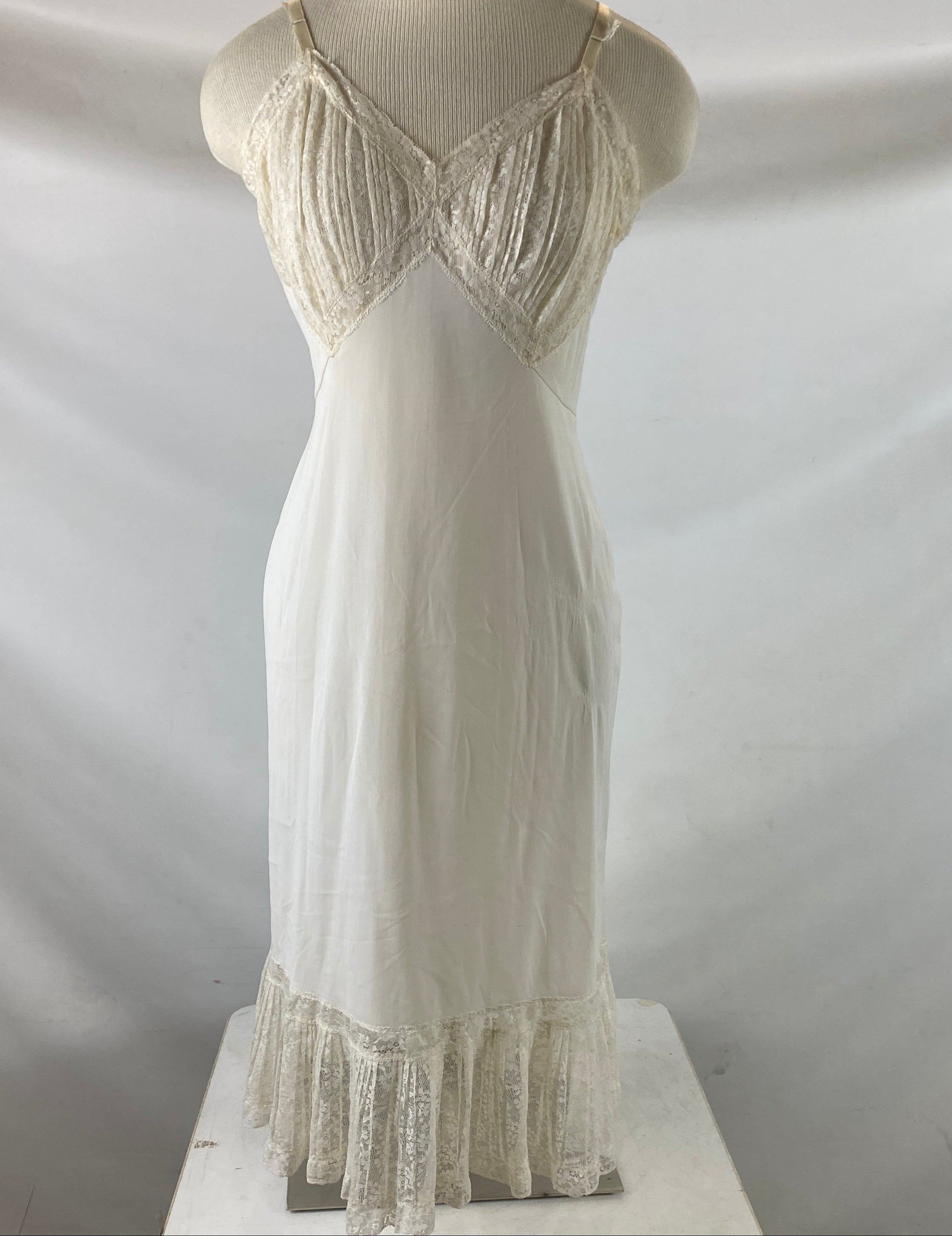Vintage 1950s White Silk Slip with Lace Detailing Size Unknown