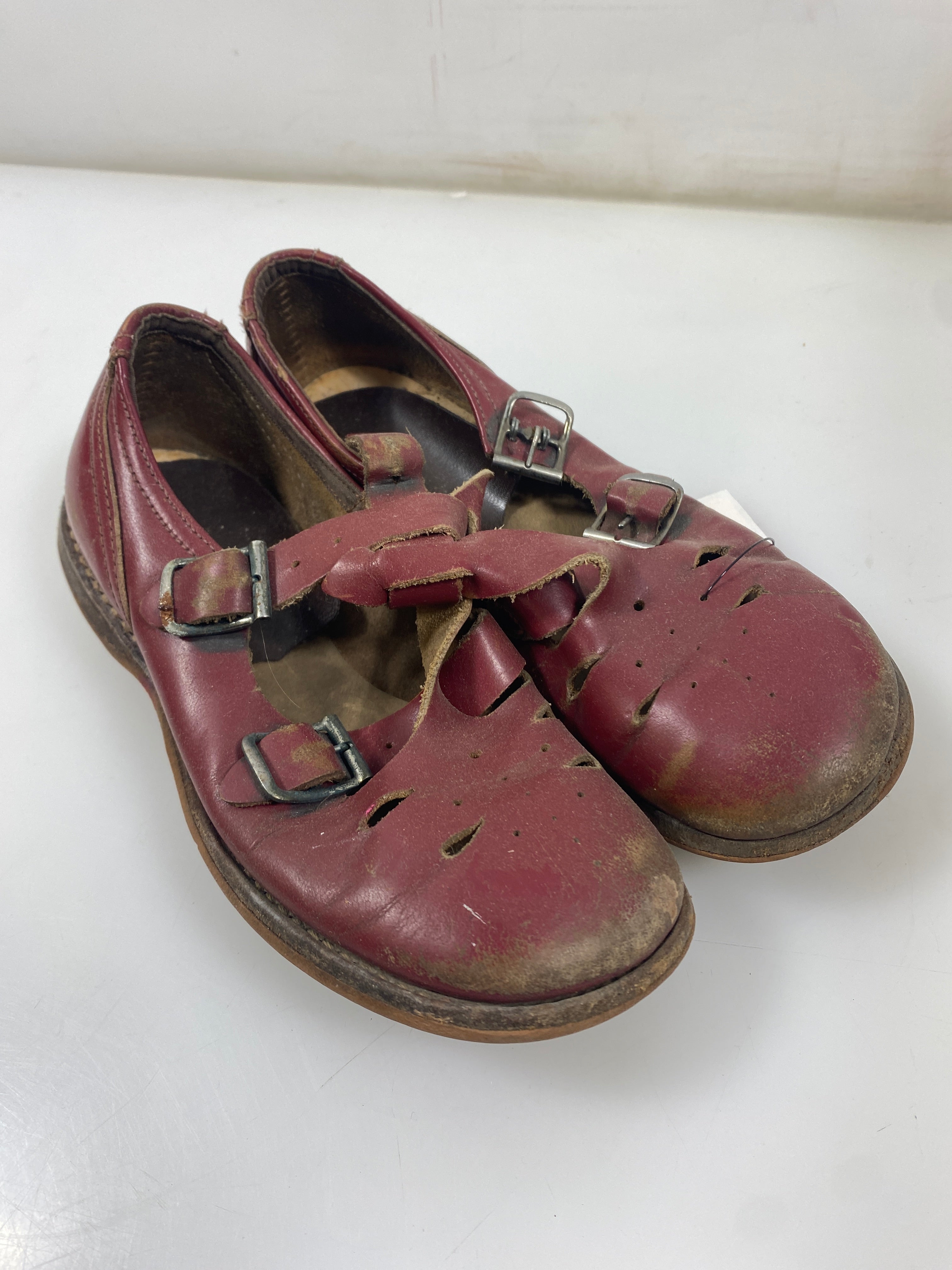 Vintage 1960s Children's Red Leather Mary Janes with Two Buckles