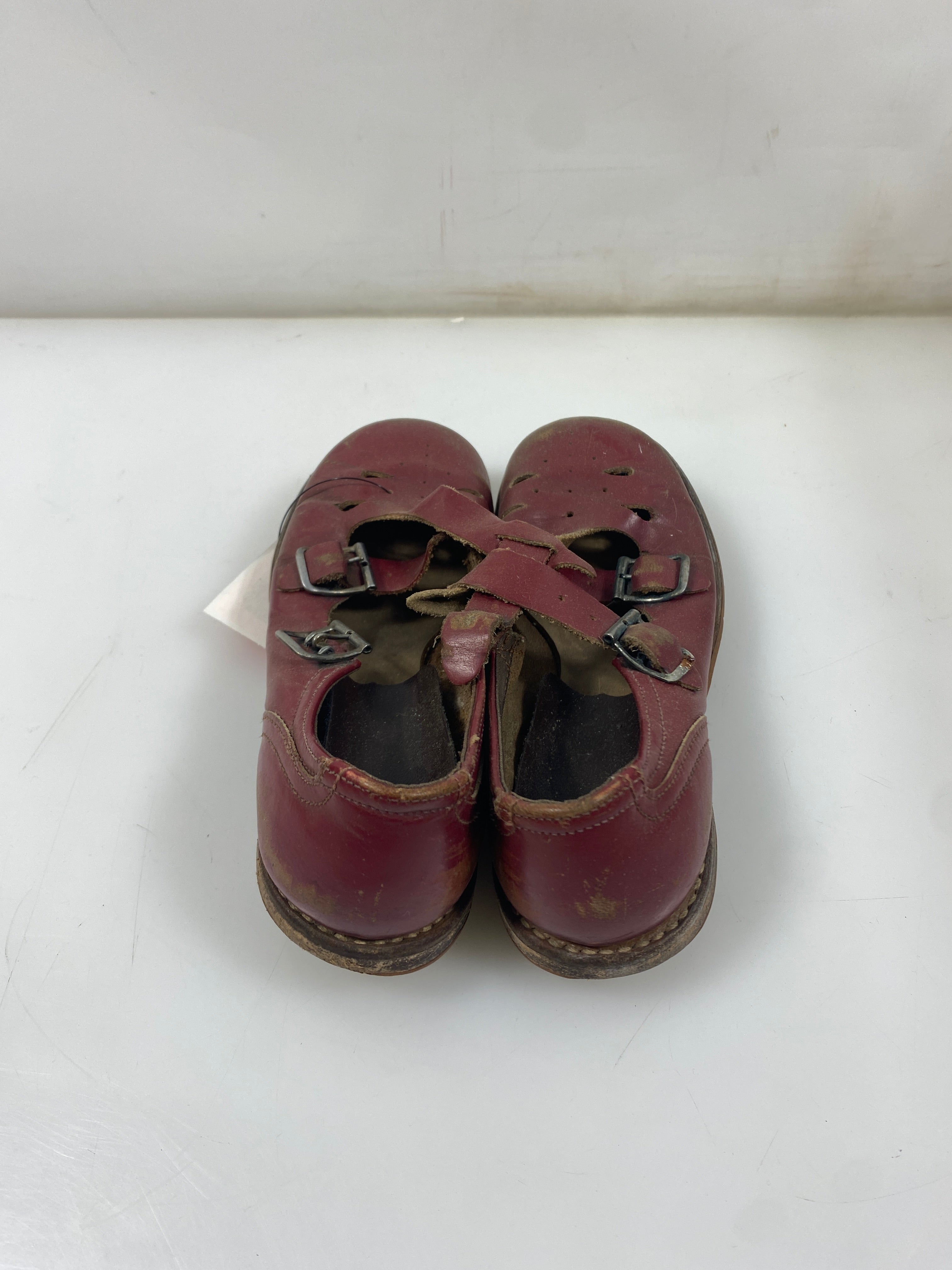 Vintage 1960s Children's Red Leather Mary Janes with Two Buckles