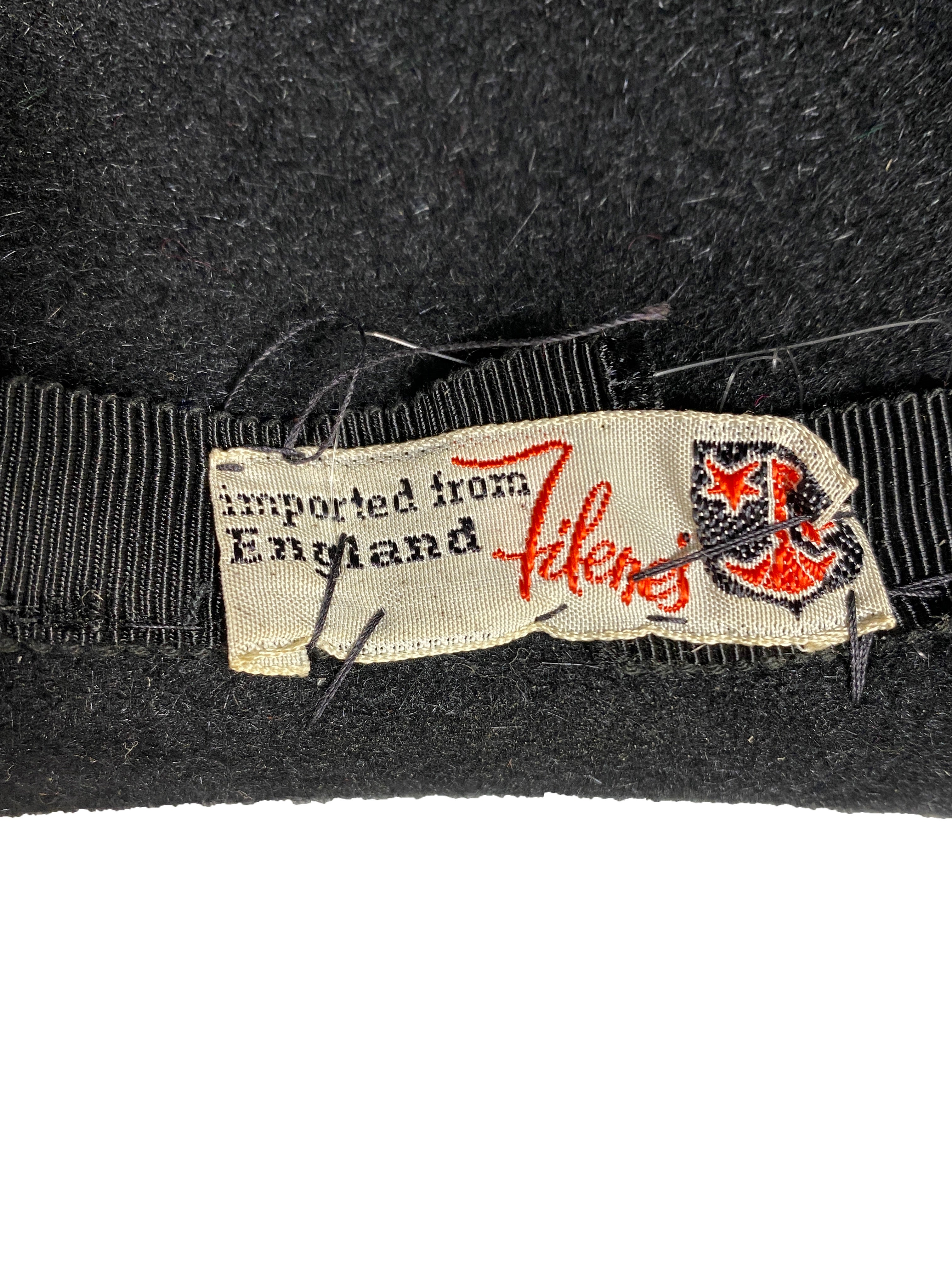 Vintage 1960s Filene's Black Felt Homburg Hat - England