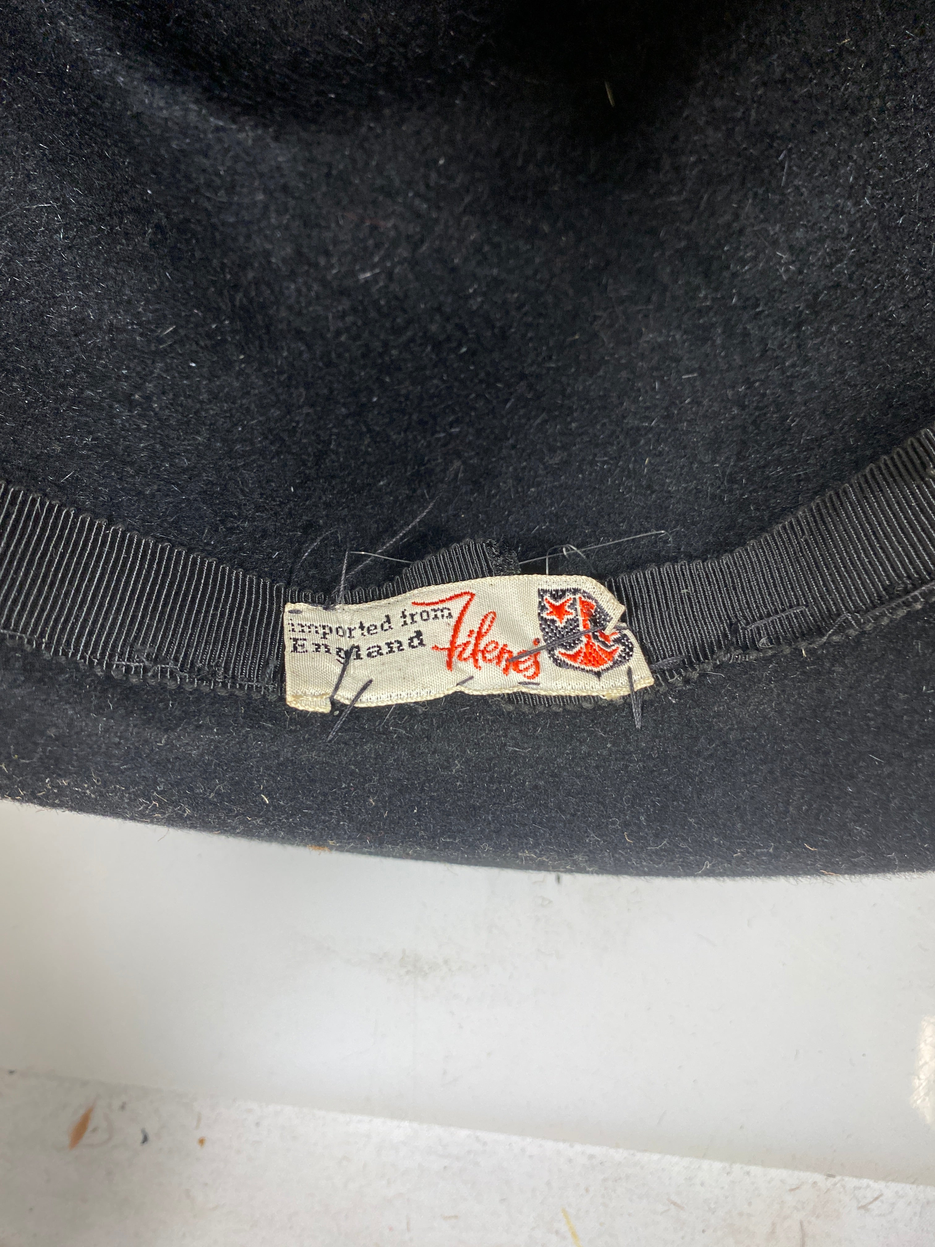 Vintage 1960s Filene's Black Felt Homburg Hat - England