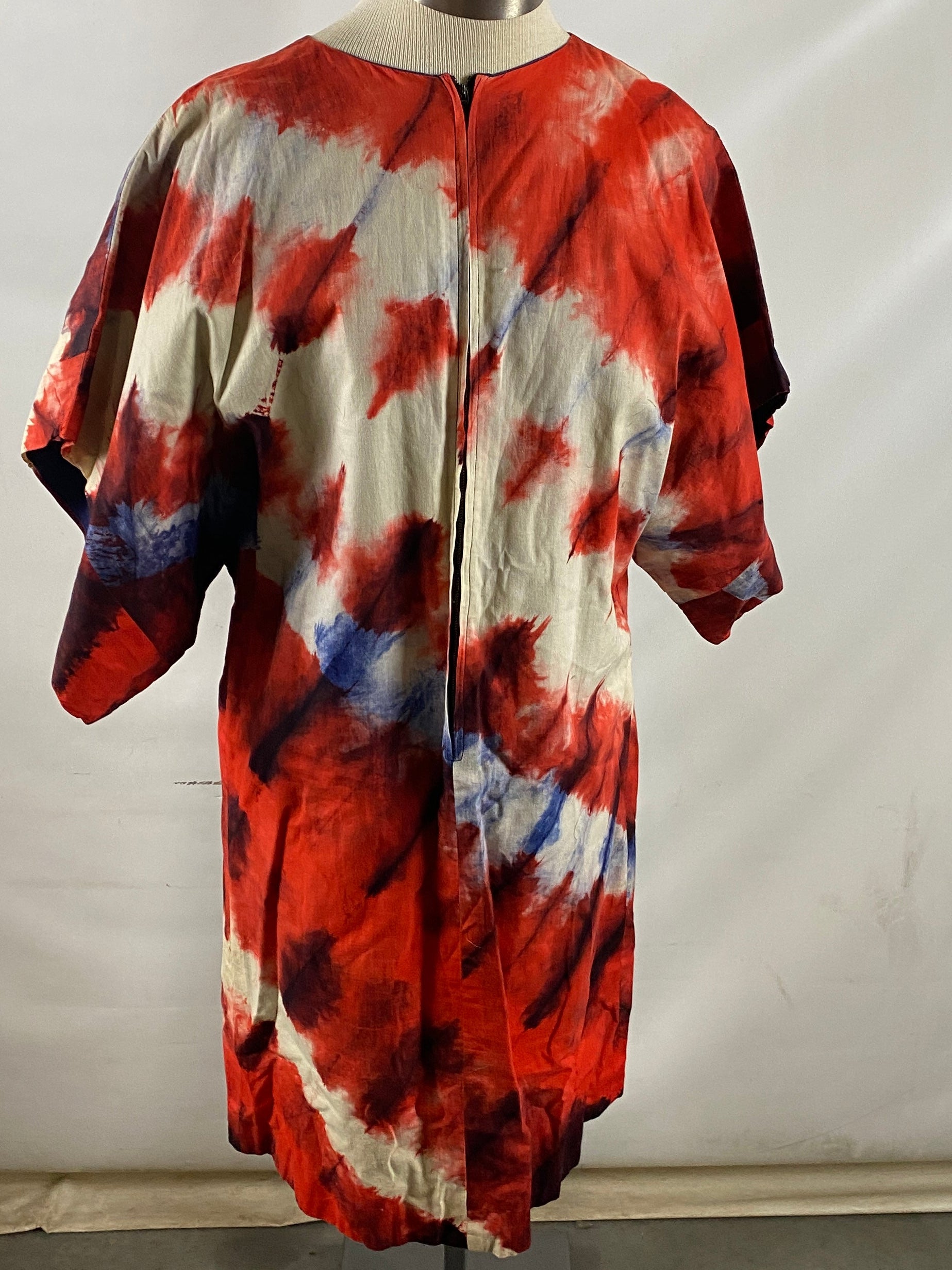 Vintage 1960s Red, White, and Blue Tie Dye Dress Size Unknown