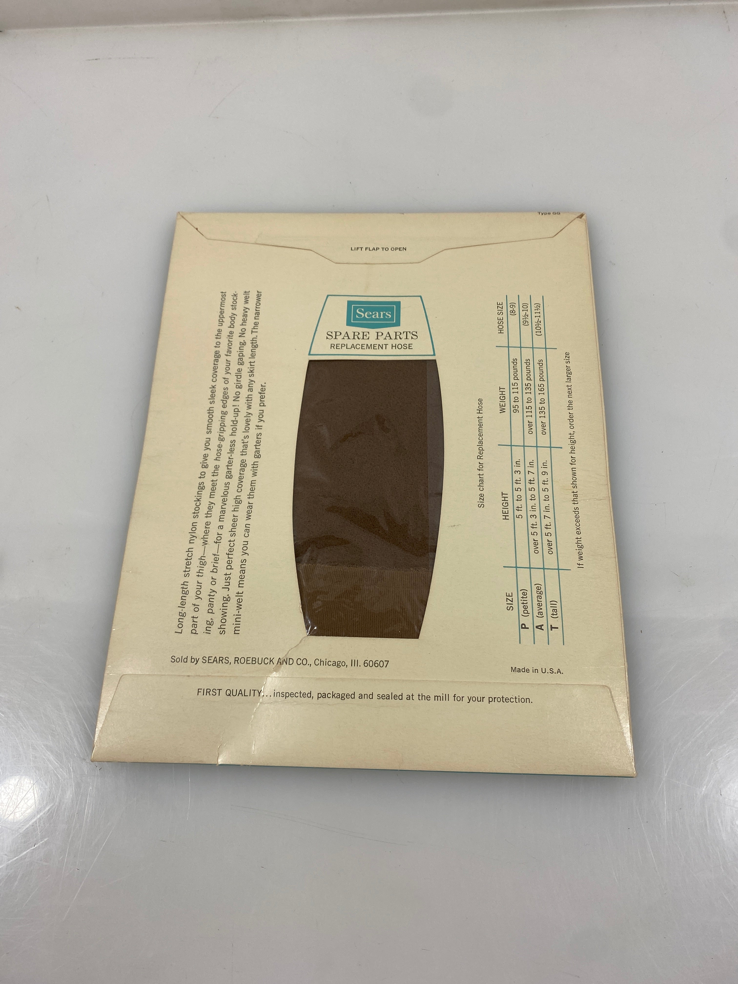 Vintage 1960's Sears Tan Actionwear Nylon Hose Women's Size Tall