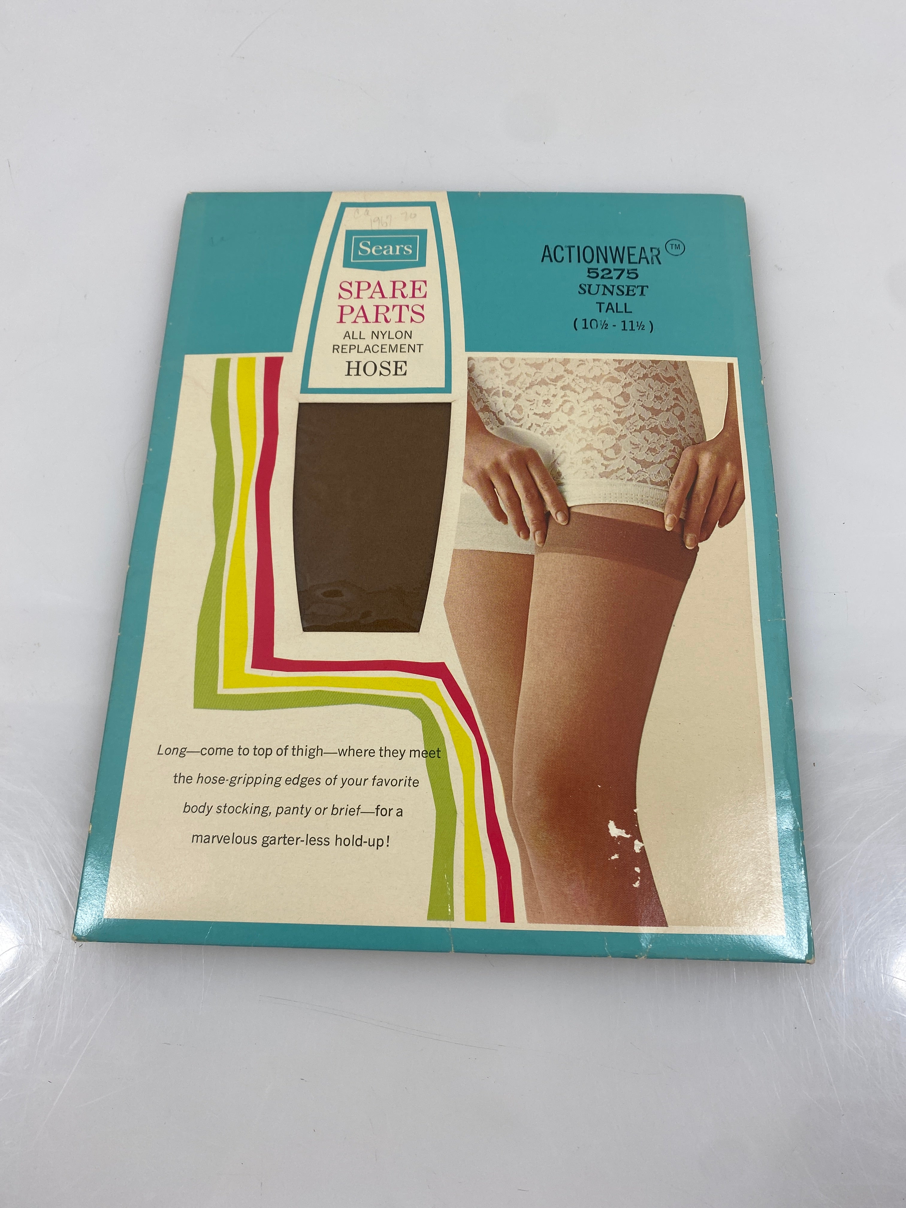 Vintage 1960's Sears Tan Actionwear Nylon Hose Women's Size Tall