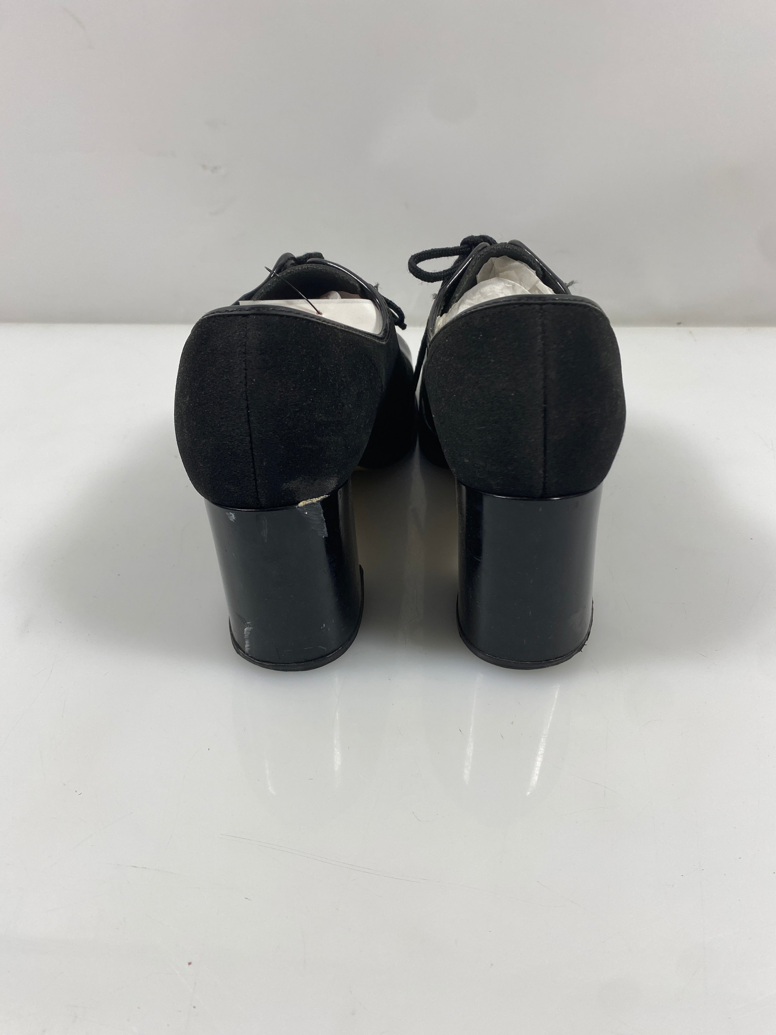 Vintage 1970s Black Leather Heeled Mary Janes