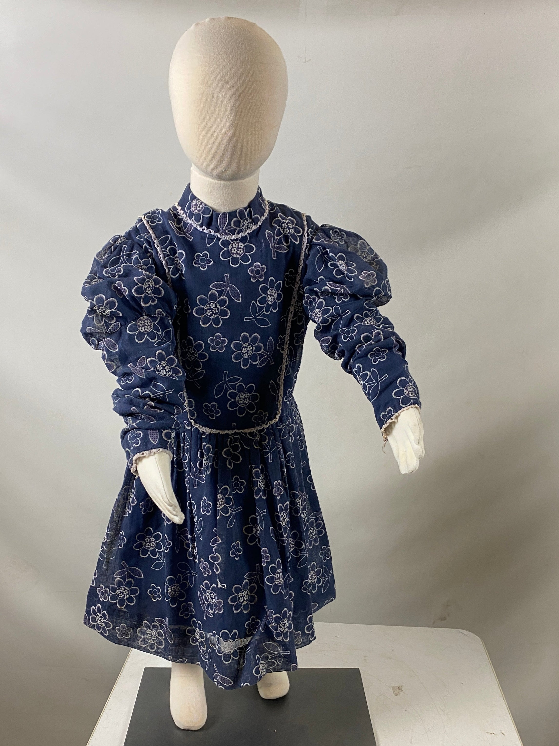 Vintage 1970's Blue Floral Dress Girls Size Unknown
