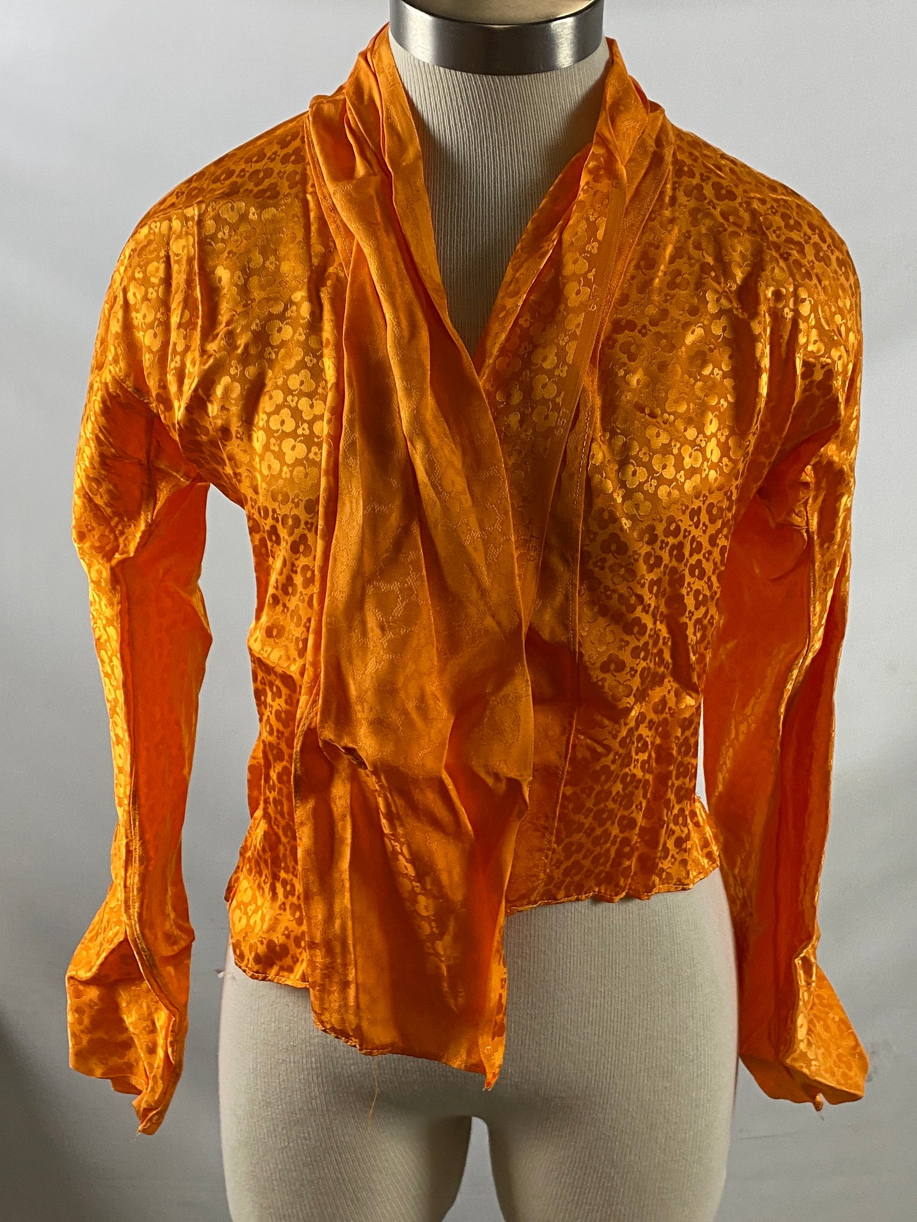 Vintage 1970s Nepalese Orange Silk Floral Blouse Size Unknown