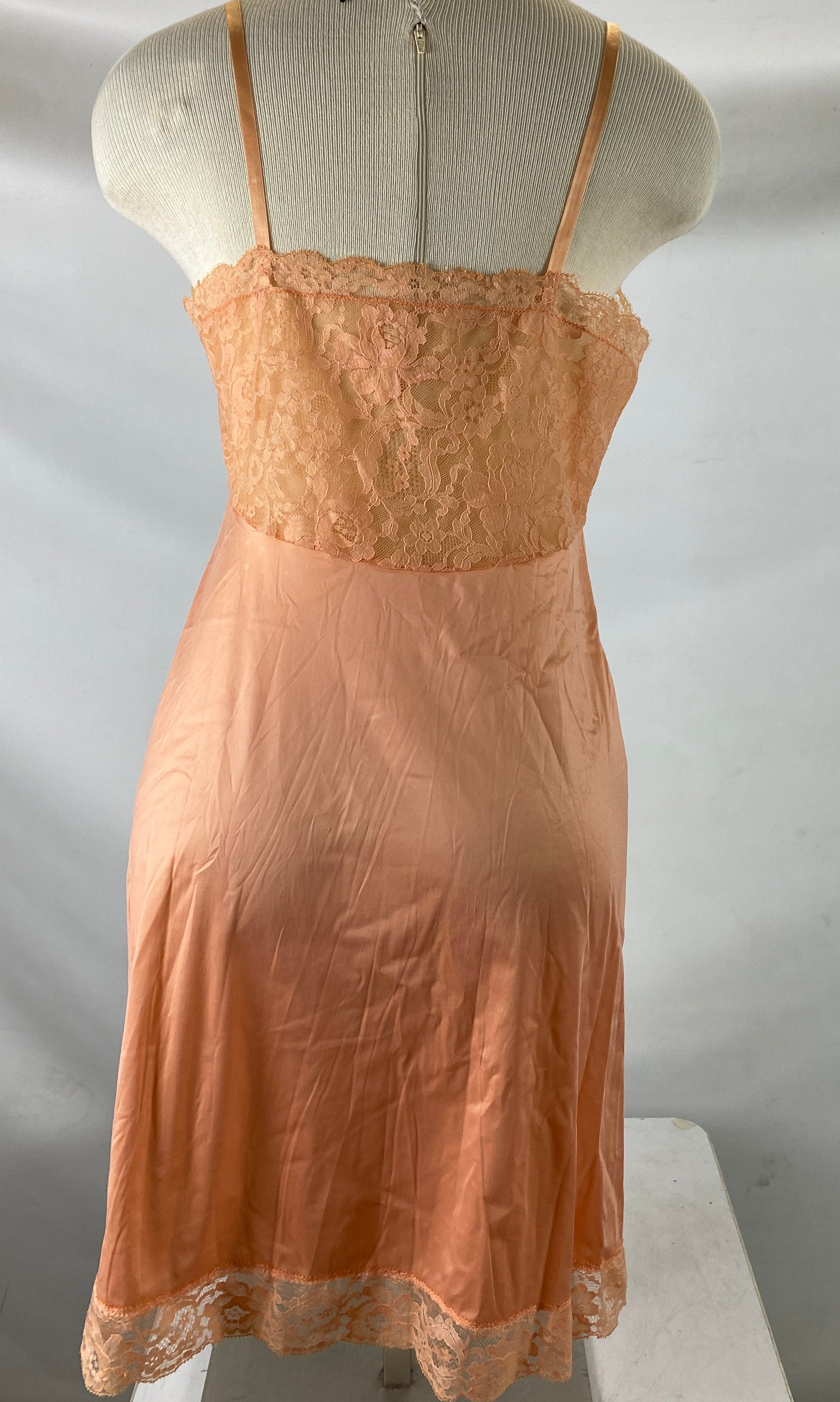 Vintage 1970s Orange Silk Slip with Floral Lace Details