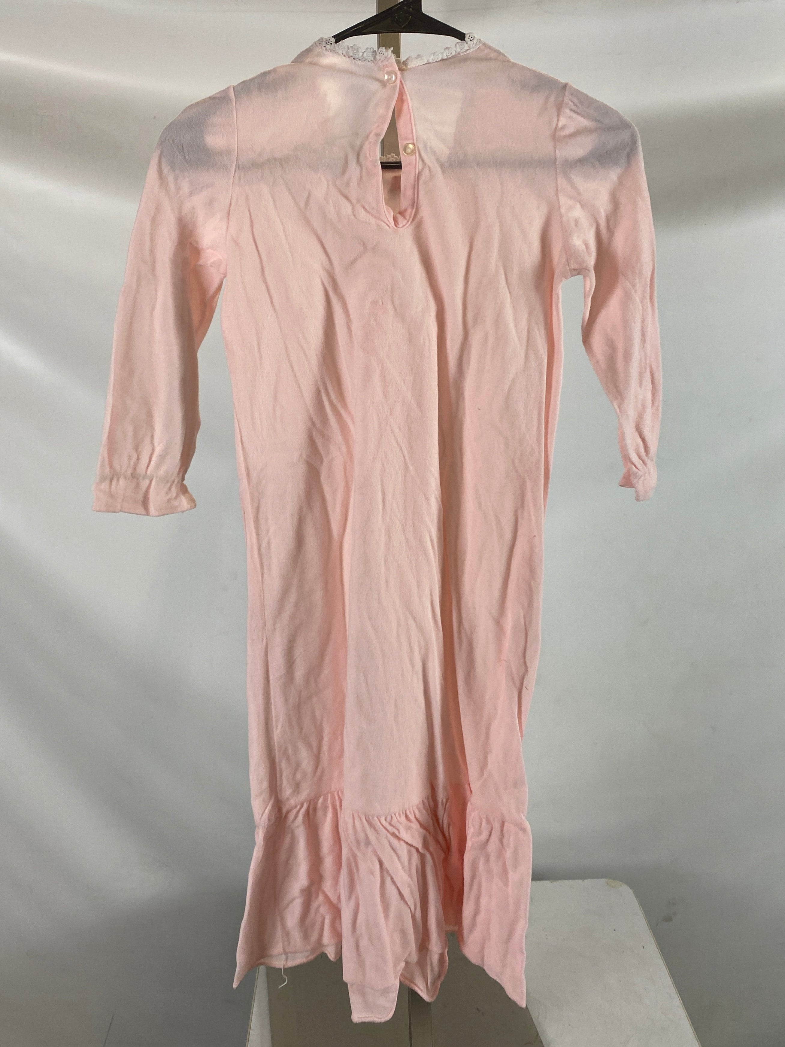 Vintage 1979 "Loungees" Pink Nylon Children's Nightgown with Rose Details Size 8