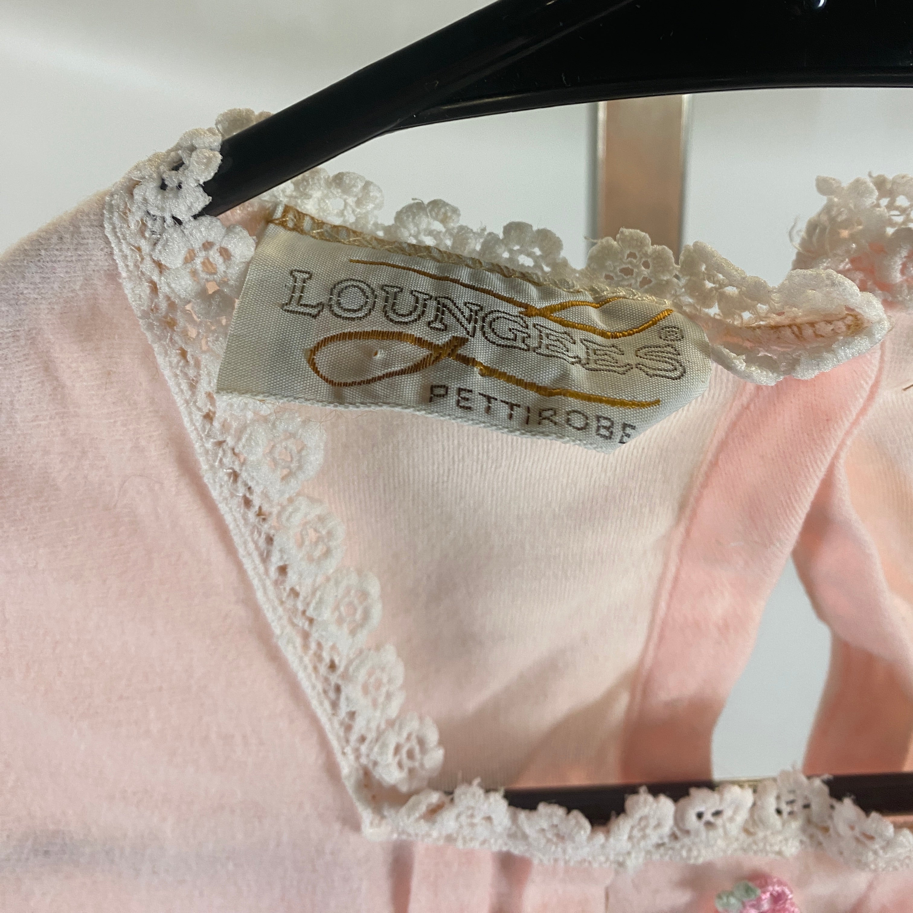 Vintage 1979 "Loungees" Pink Nylon Children's Nightgown with Rose Details Size 8