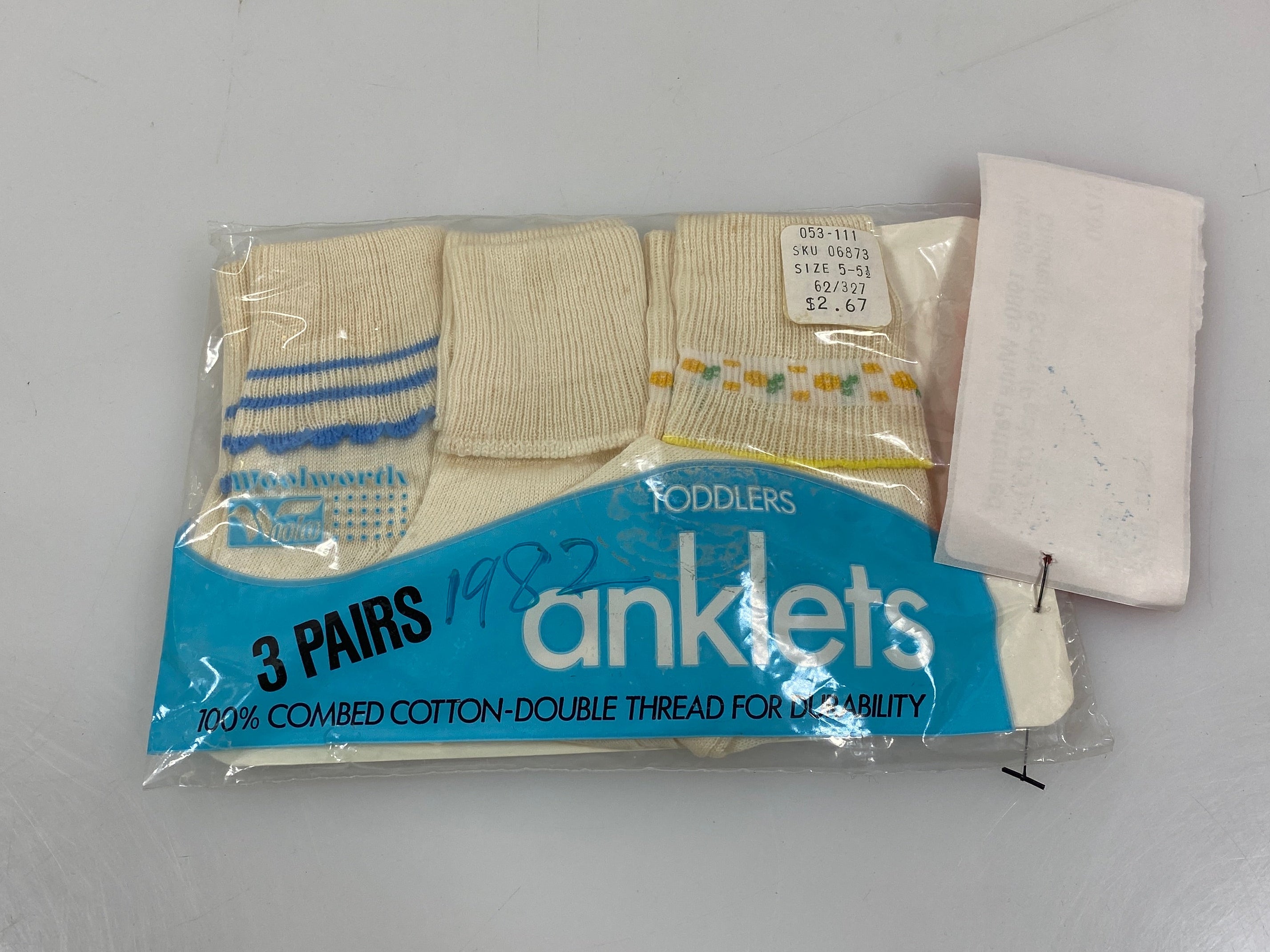Vintage 1980s White Patterned Children's Socks (Pack of 3)