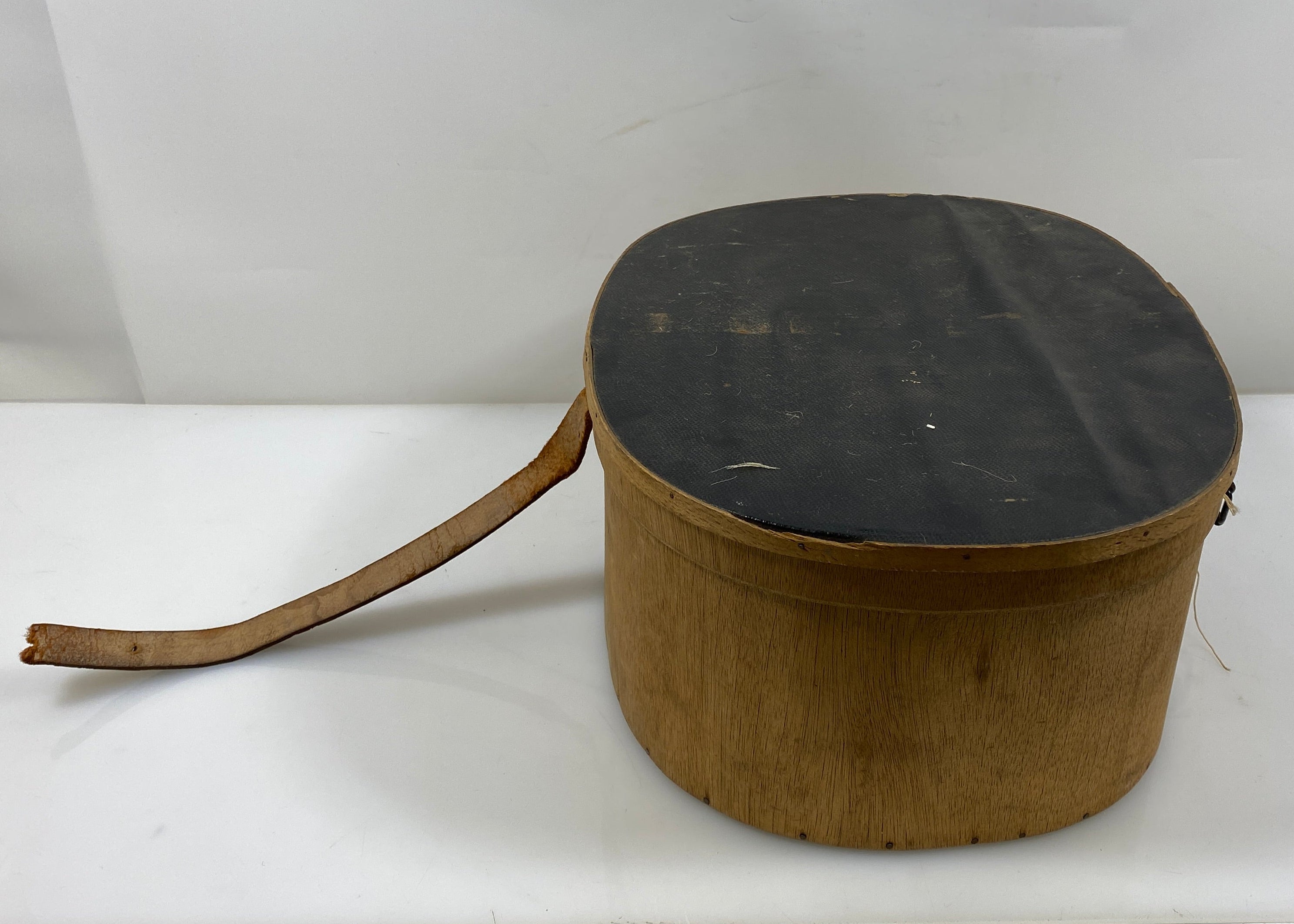 Vintage 19th Century French Wooden Hat Box with Leather Straps
