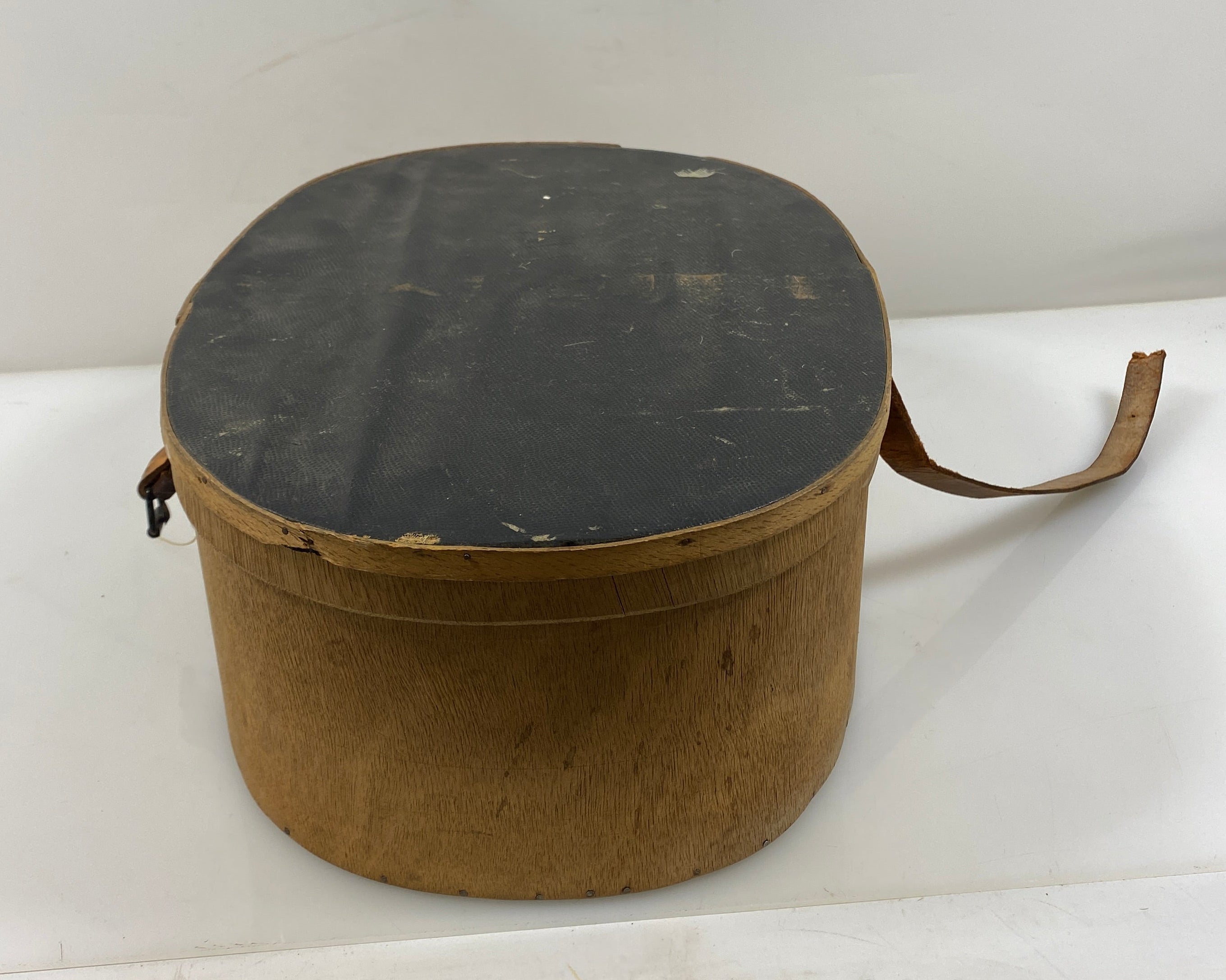 Vintage 19th Century French Wooden Hat Box with Leather Straps