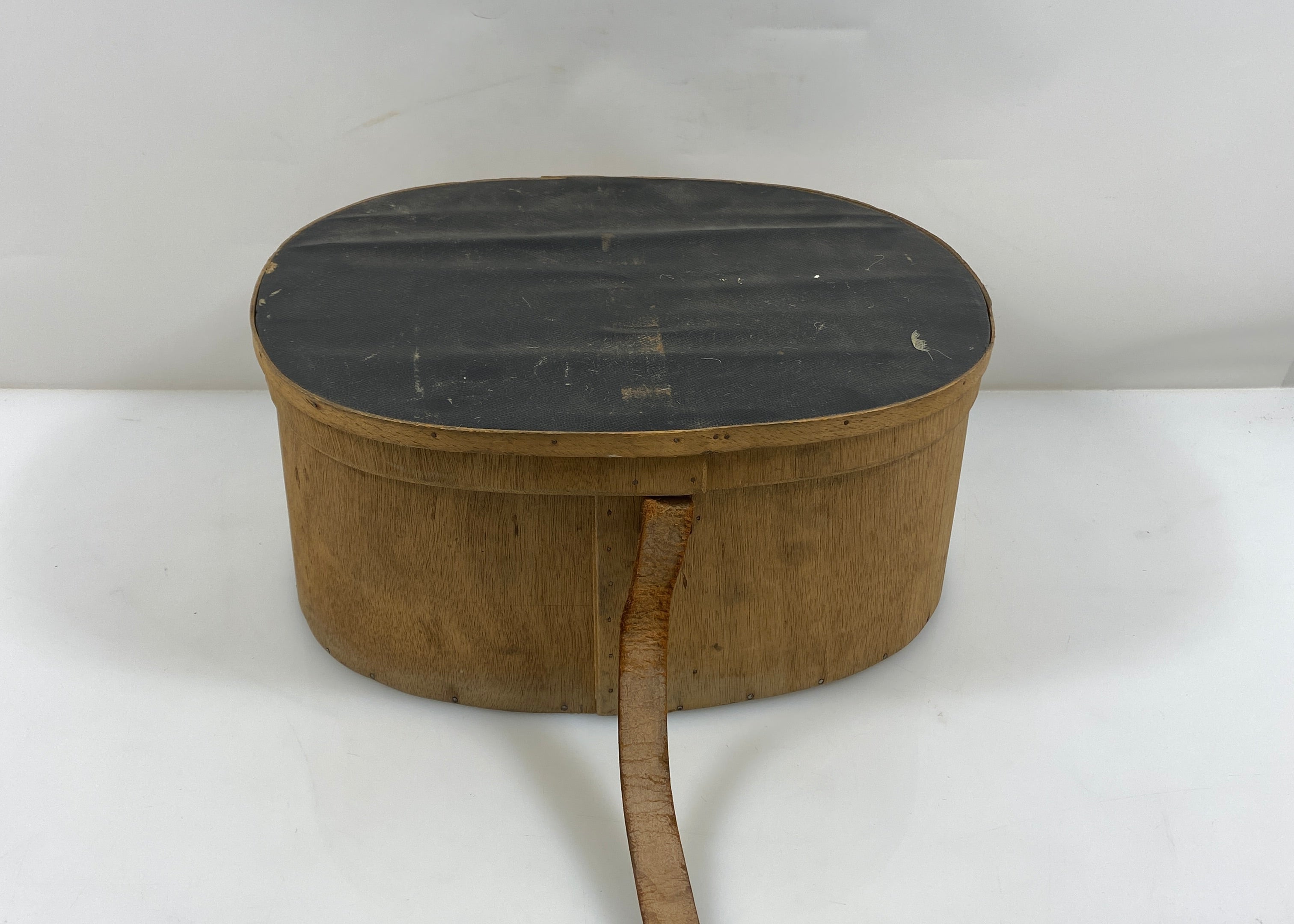 Vintage 19th Century French Wooden Hat Box with Leather Straps
