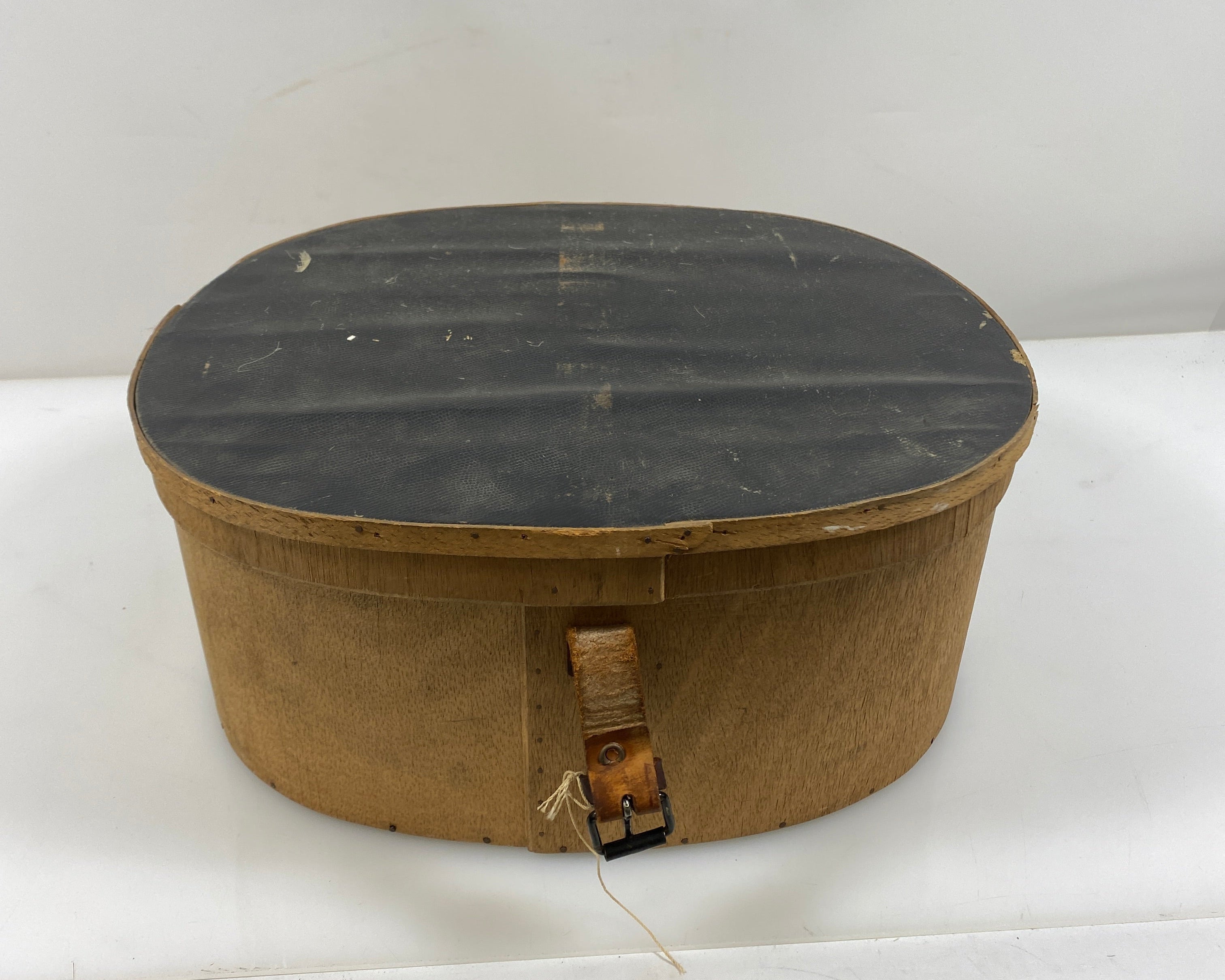 Vintage 19th Century French Wooden Hat Box with Leather Straps
