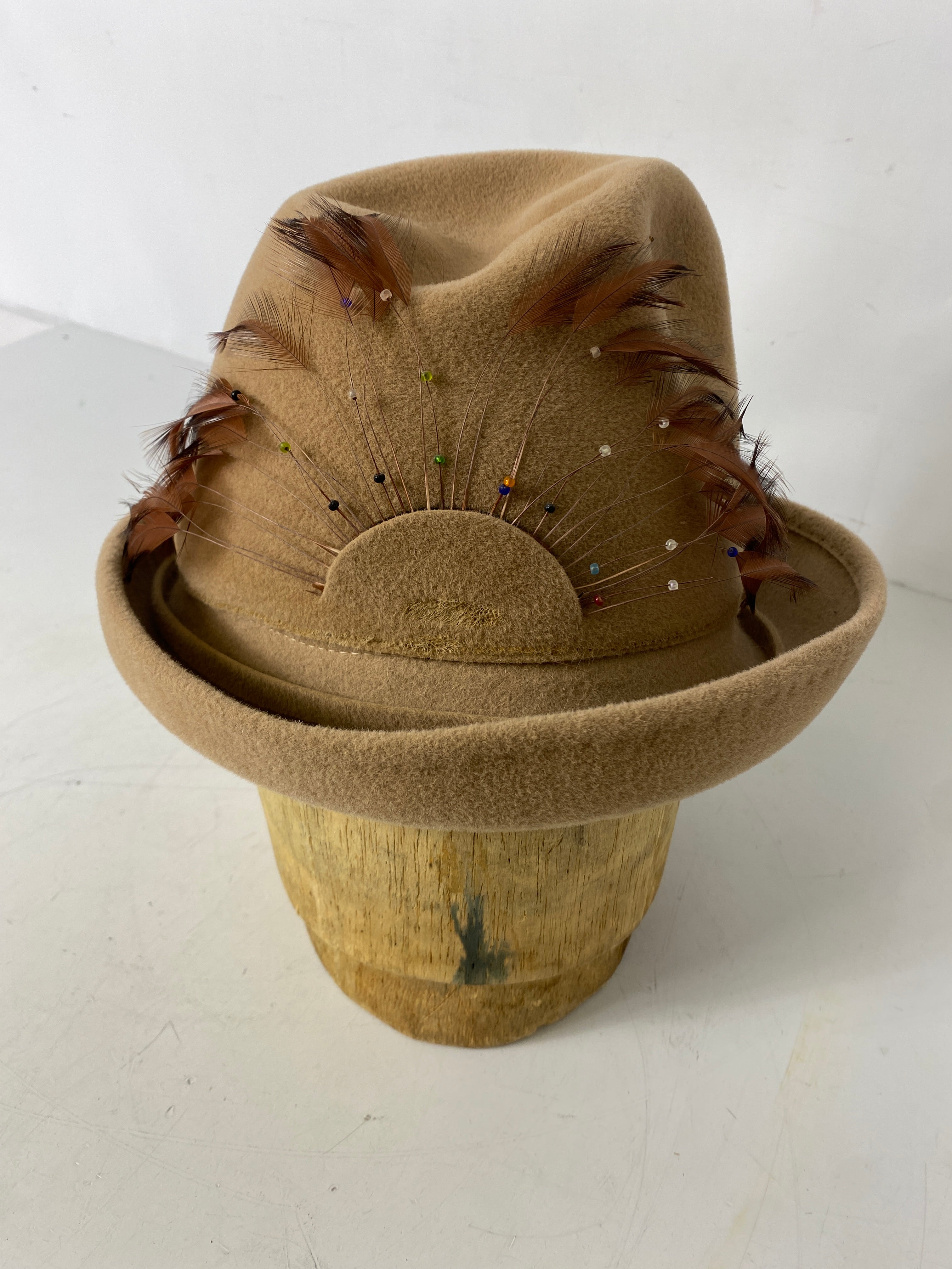 Vintage Ann Marie Luxuria Felt Bowler Hat with Feathers - Italy