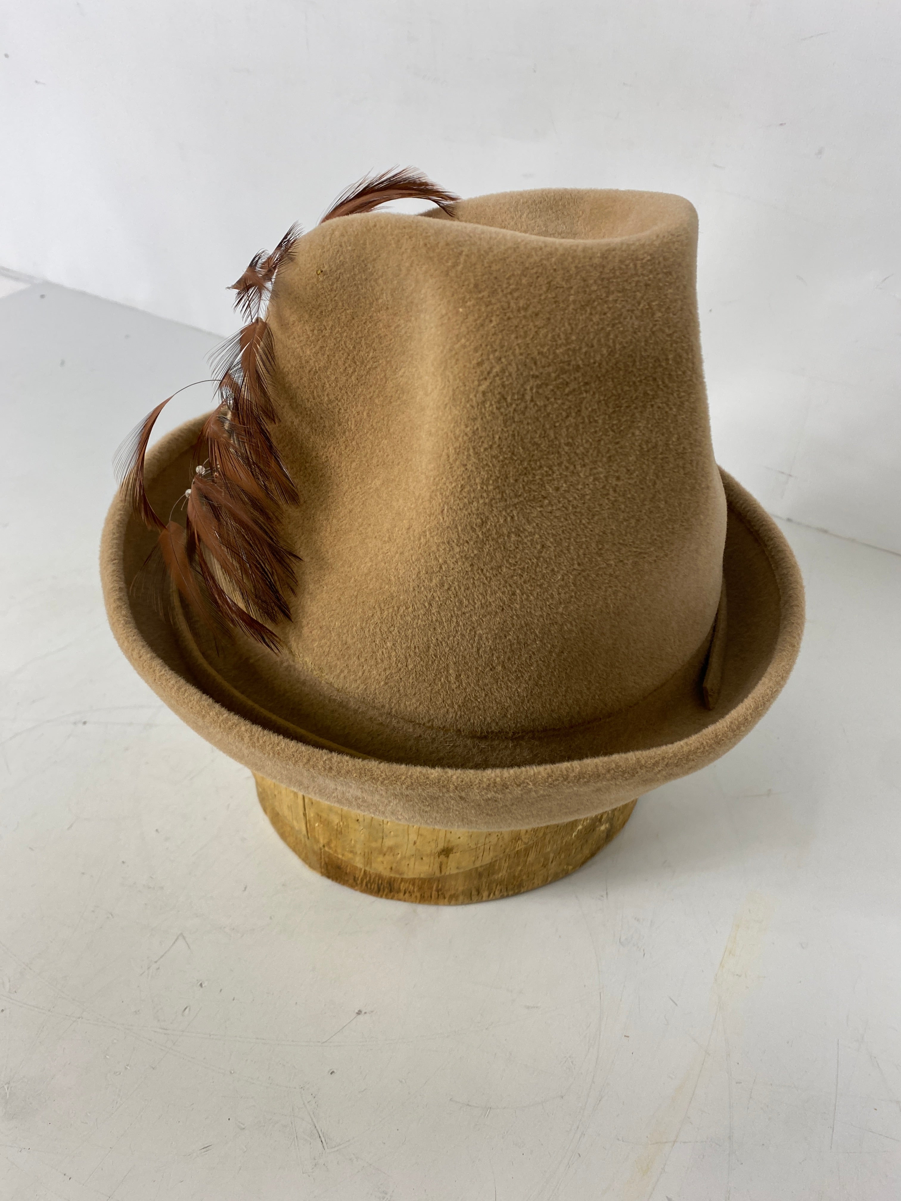 Vintage Ann Marie Luxuria Felt Bowler Hat with Feathers - Italy