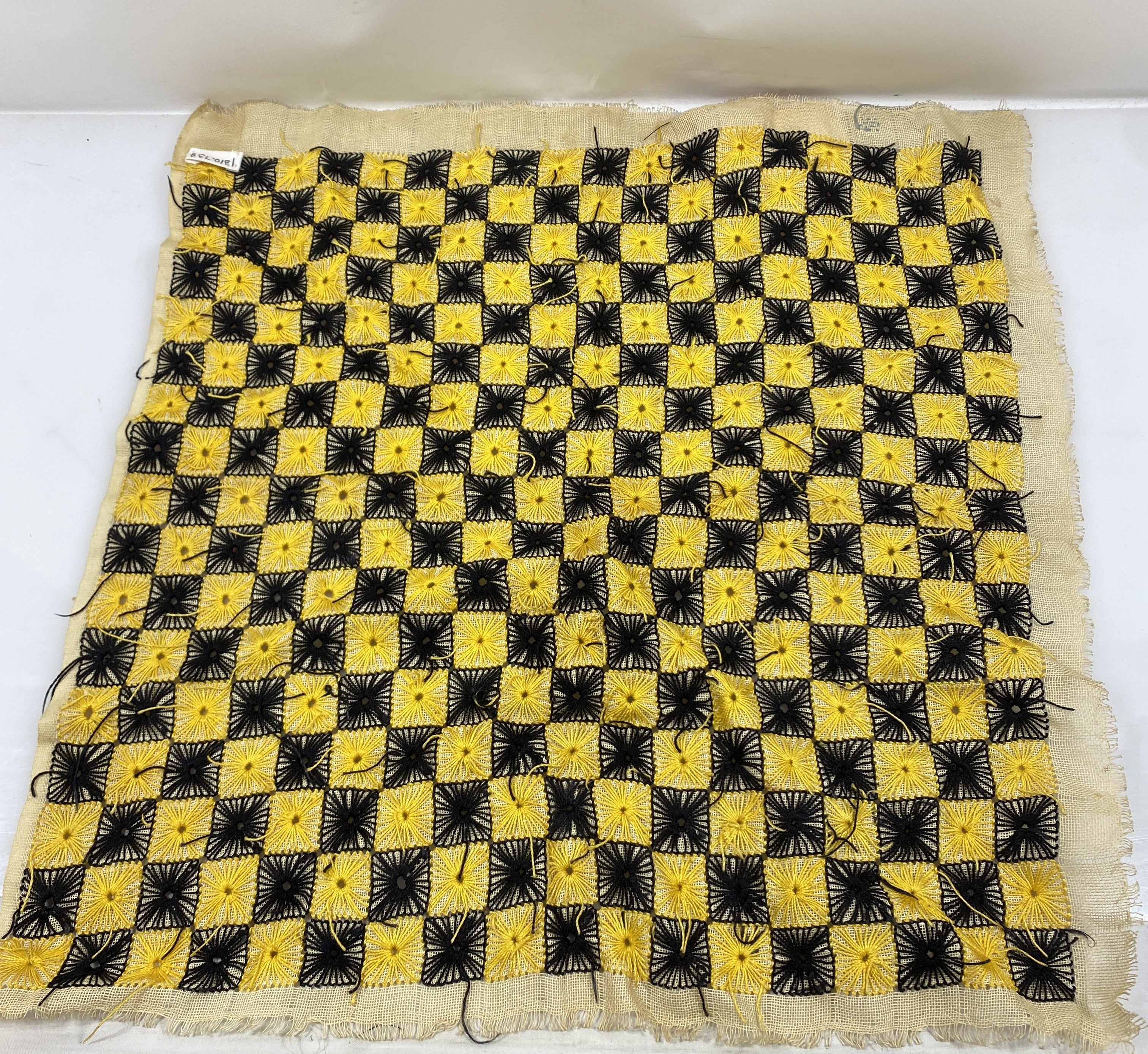 Vintage Black and Yellow Checkered Embroidery Piece