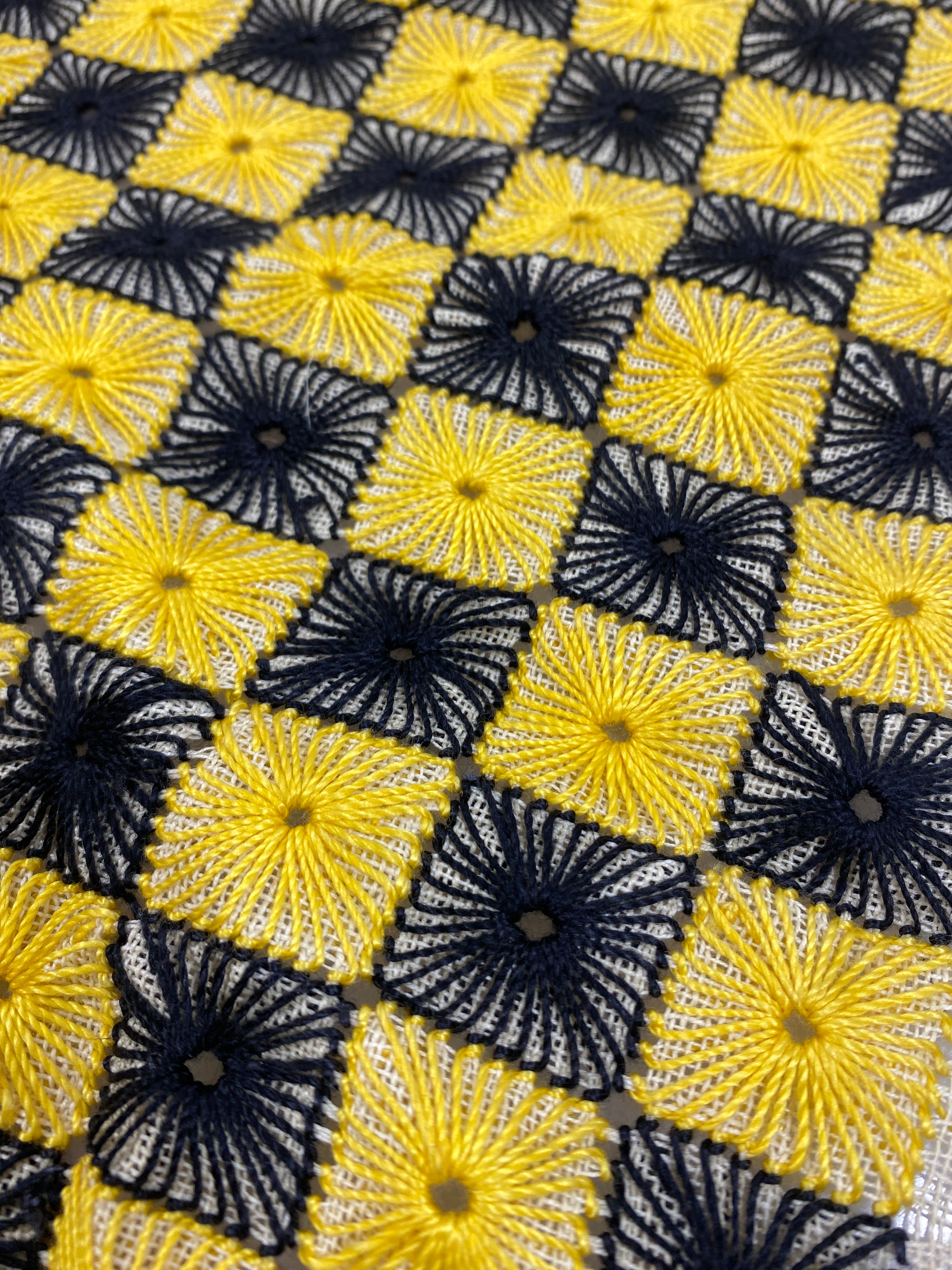Vintage Black and Yellow Checkered Embroidery Piece
