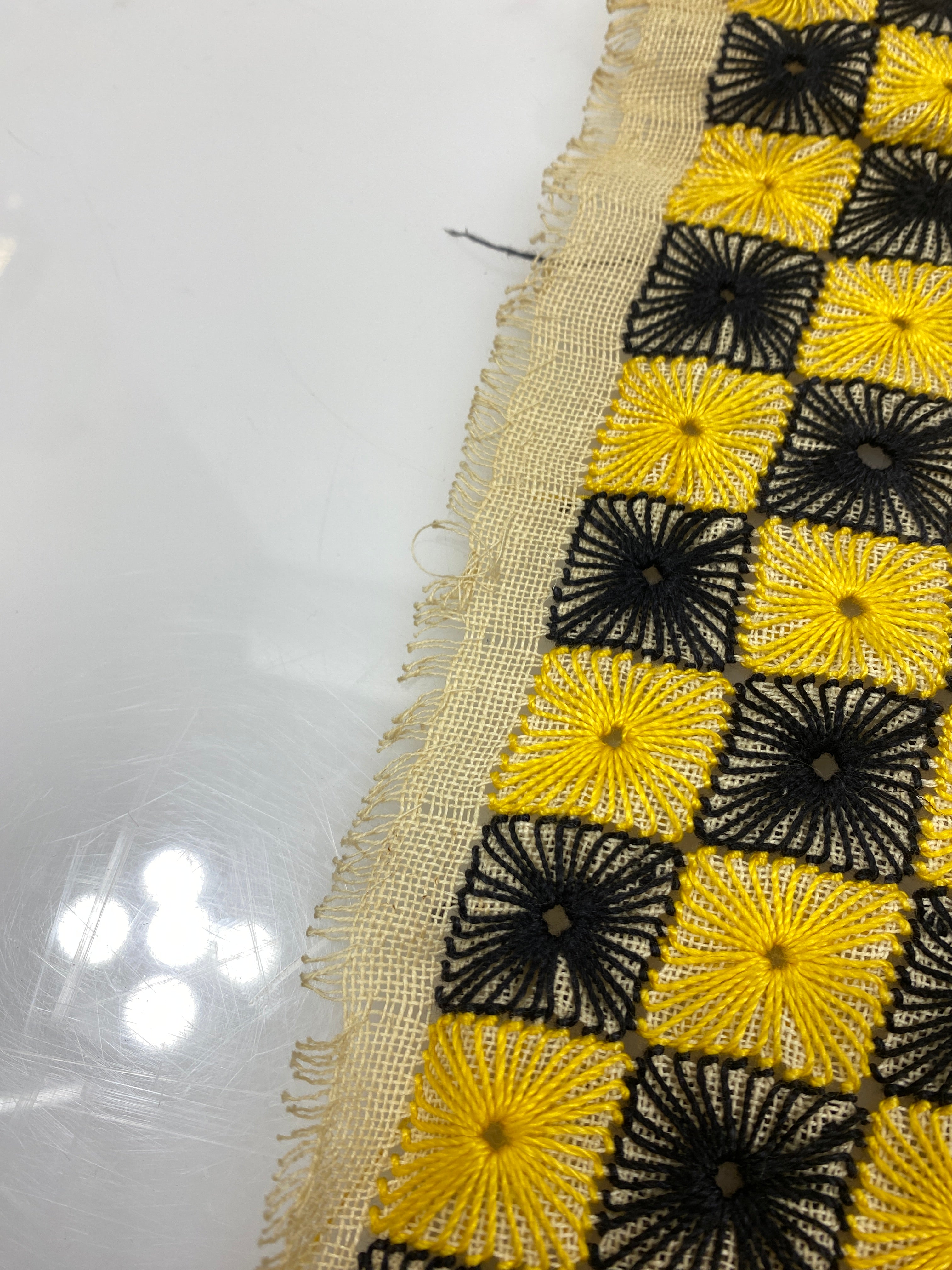 Vintage Black and Yellow Checkered Embroidery Piece