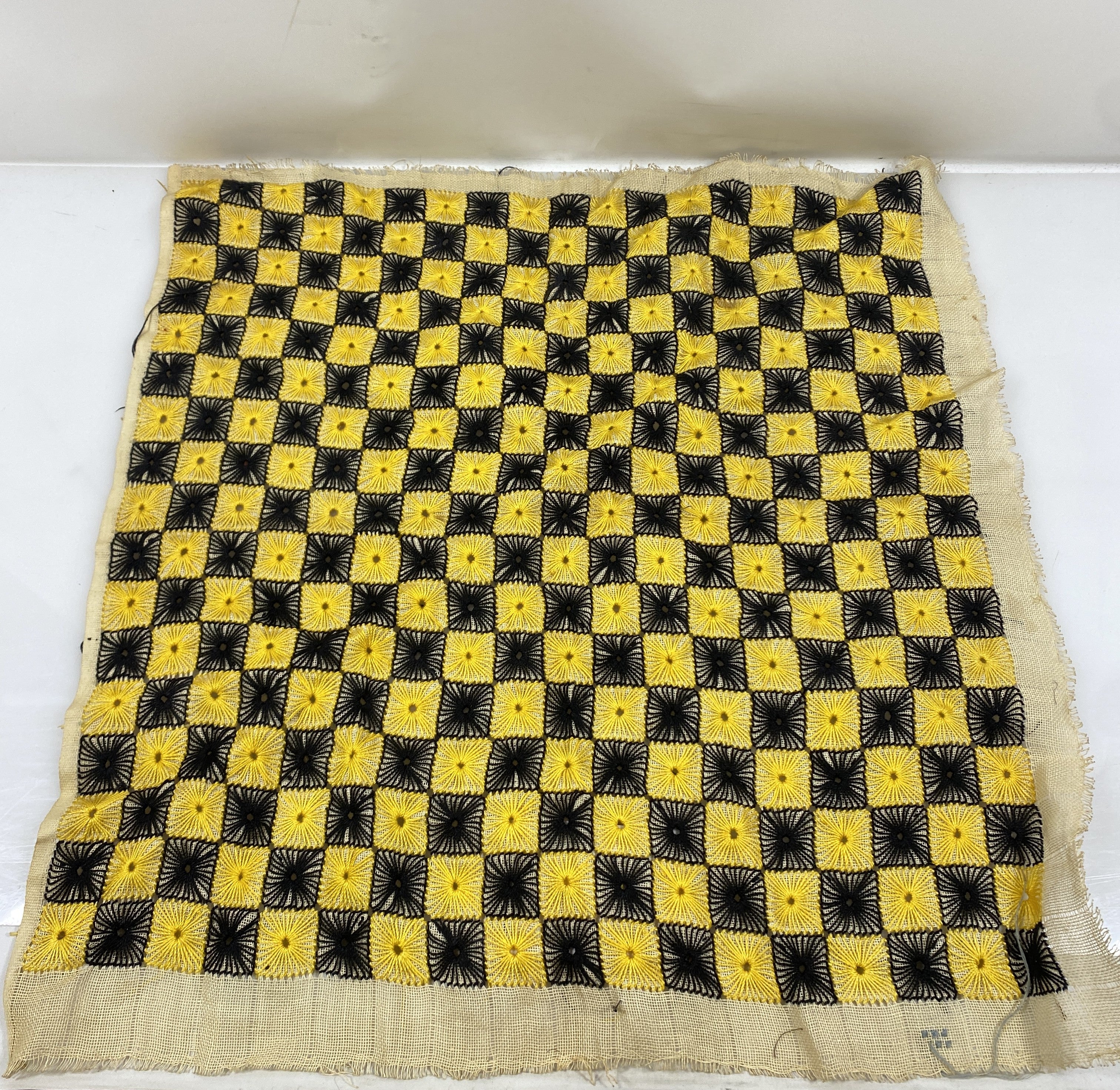 Vintage Black and Yellow Checkered Embroidery Piece