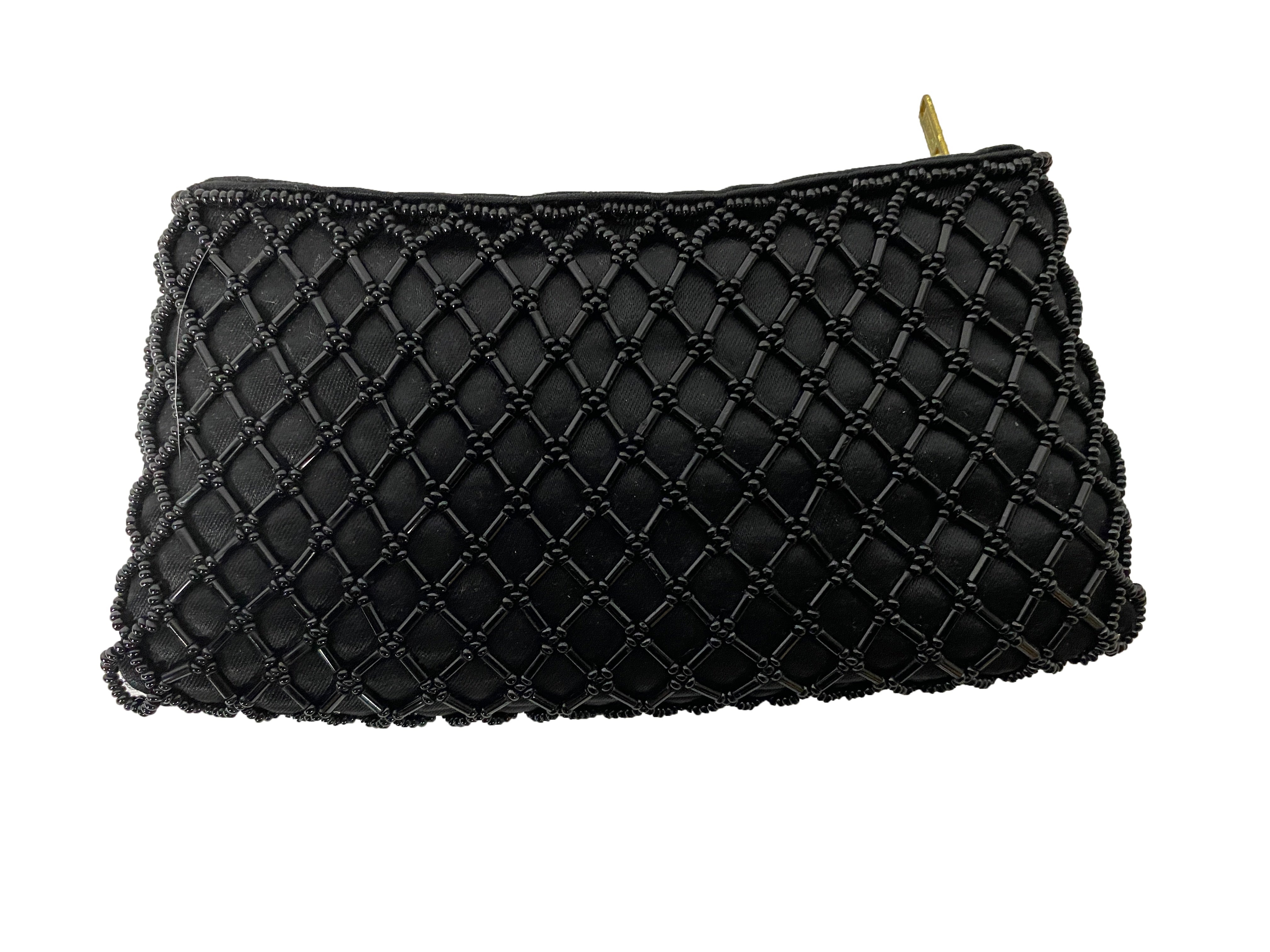 Vintage Black Satin Beaded Coin Purse