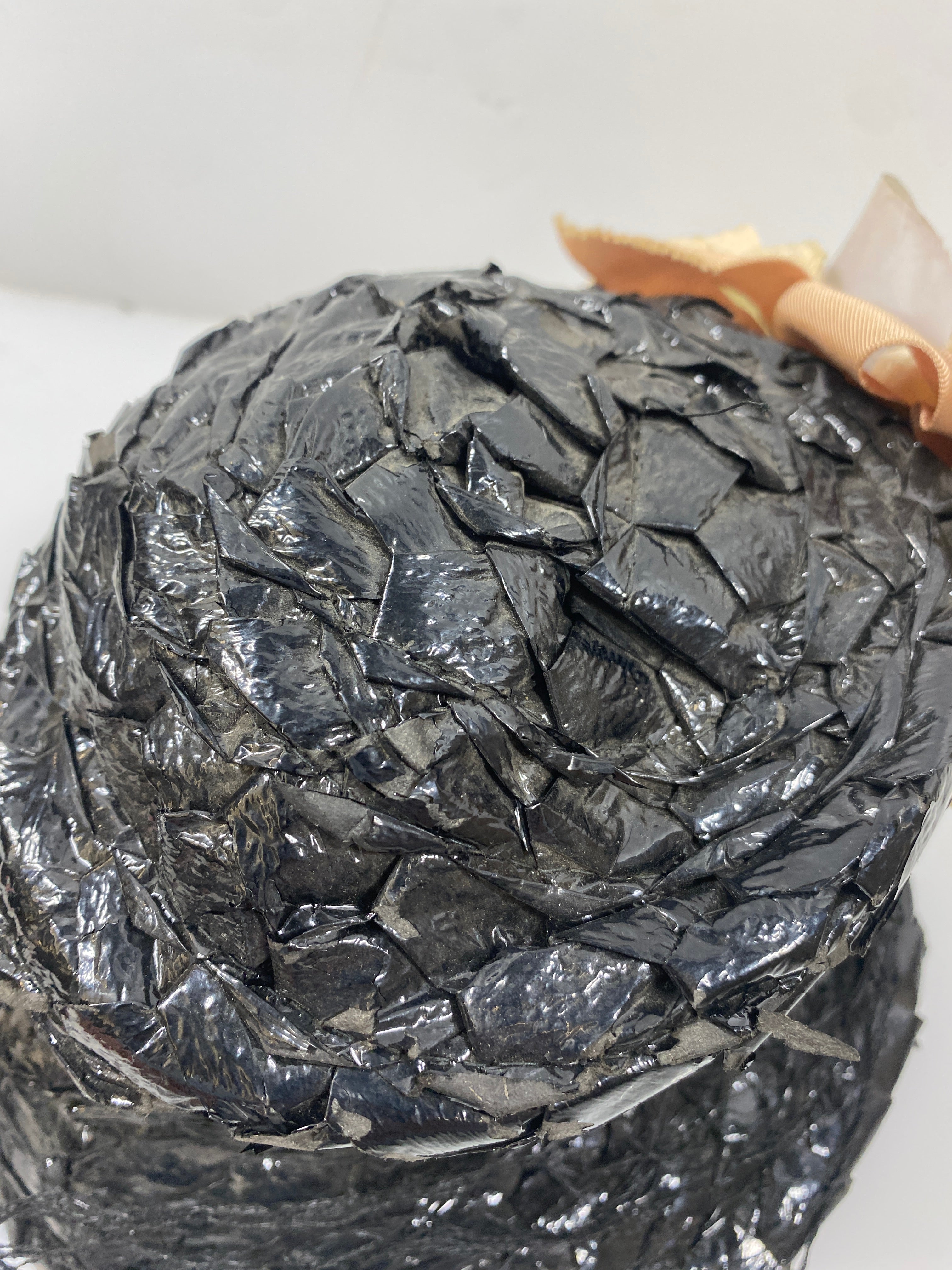 Vintage Black Straw Hat with Flower Details